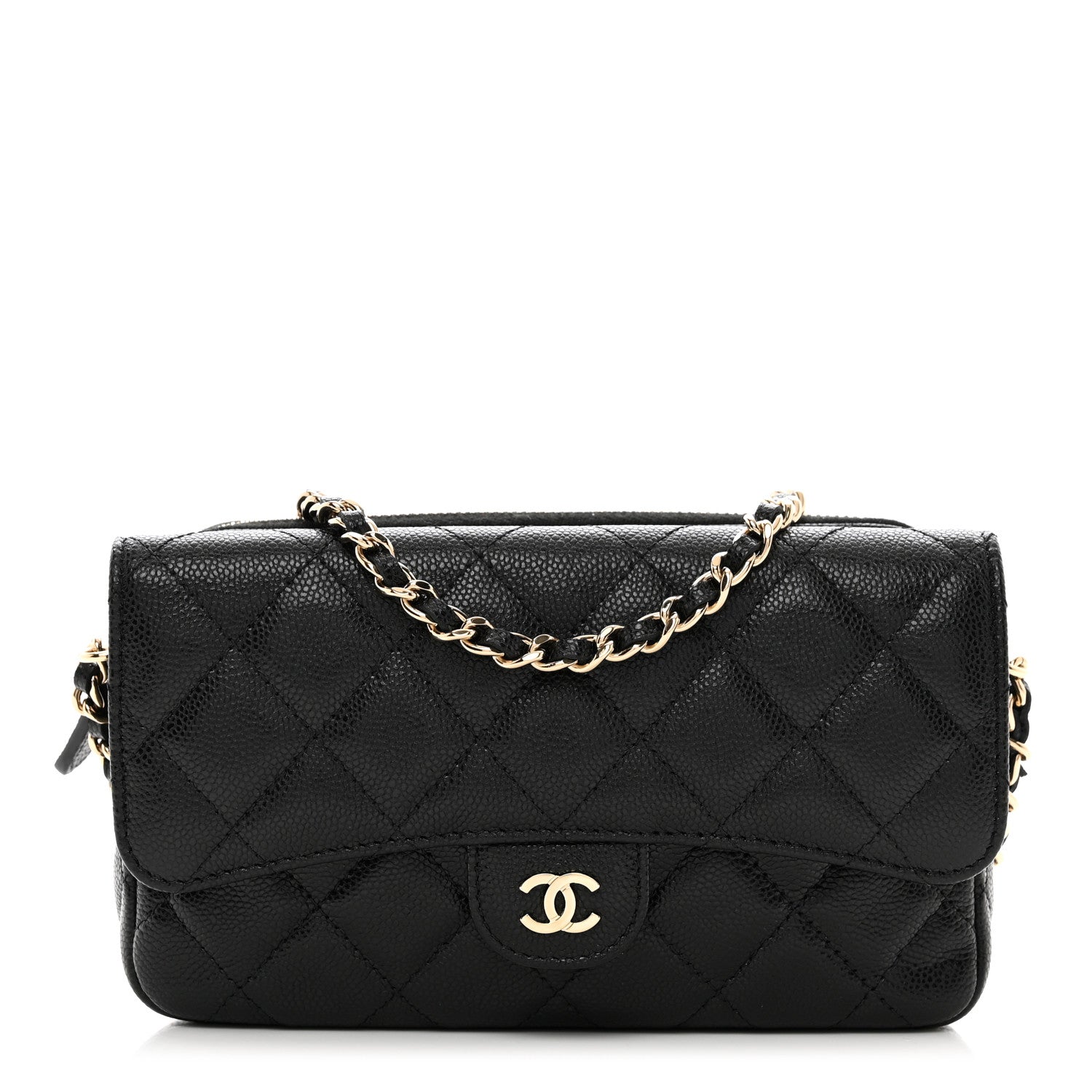 Chanel Caviar Quilted Flap Phone Holder With Chain Black 1 of 12