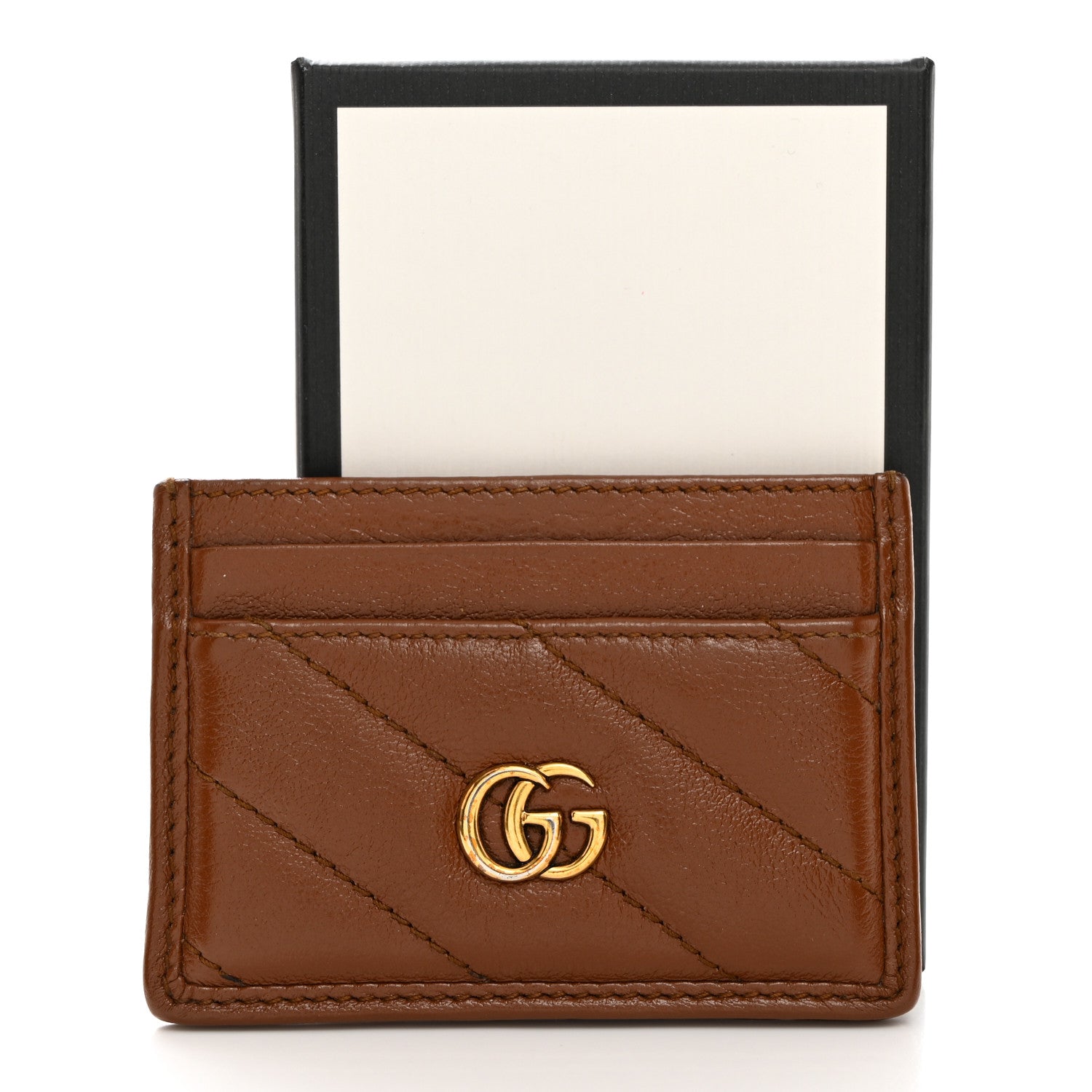 Gucci Azalea Calfskin Matelasse Diagonal GG Marmont Card Holder Cuir 7 of 7