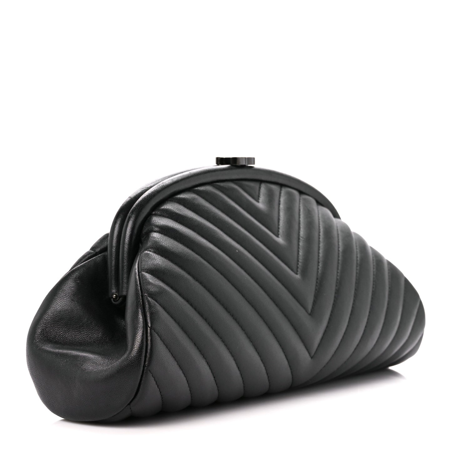 Lambskin Chevron Quilted Timeless Clutch Black