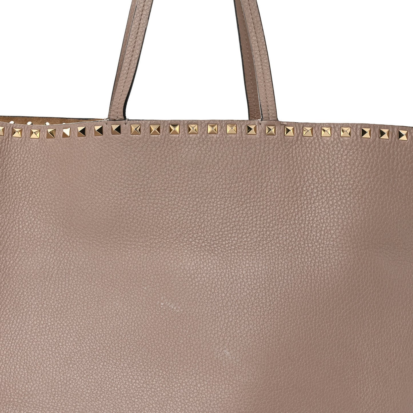 Grained Calfskin Rockstud Shoulder Tote Poudre