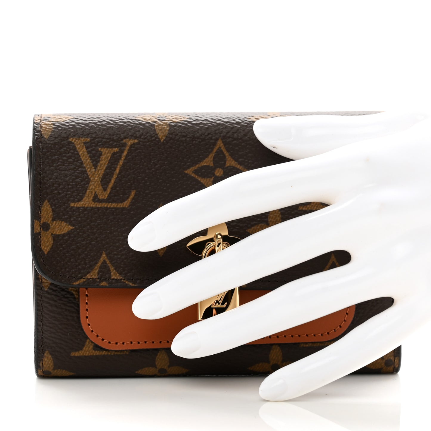 Monogram Flower Lock Compact Wallet Caramel