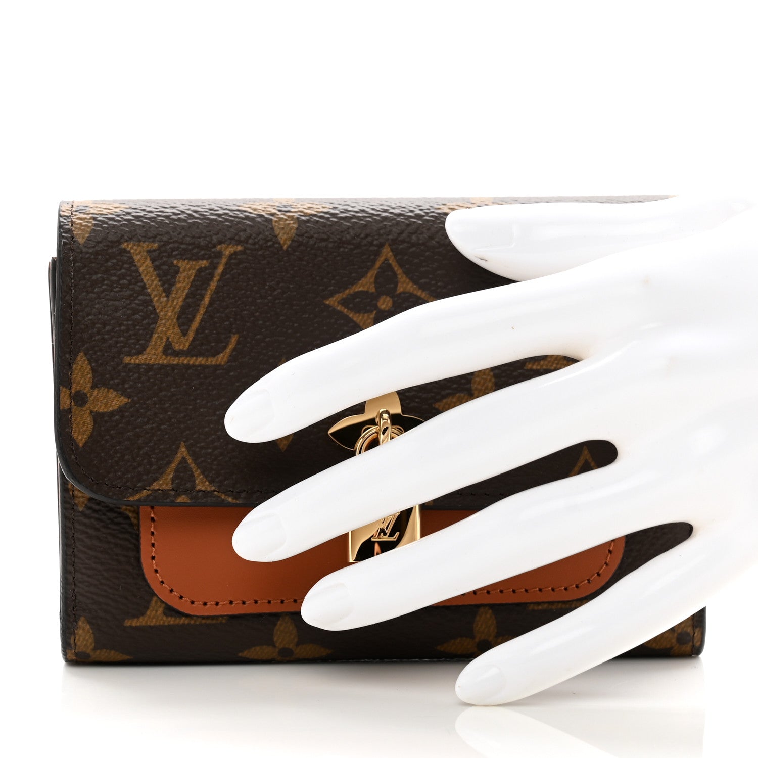 Louis Vuitton Monogram Flower Lock Compact Wallet Caramel 2 of 8