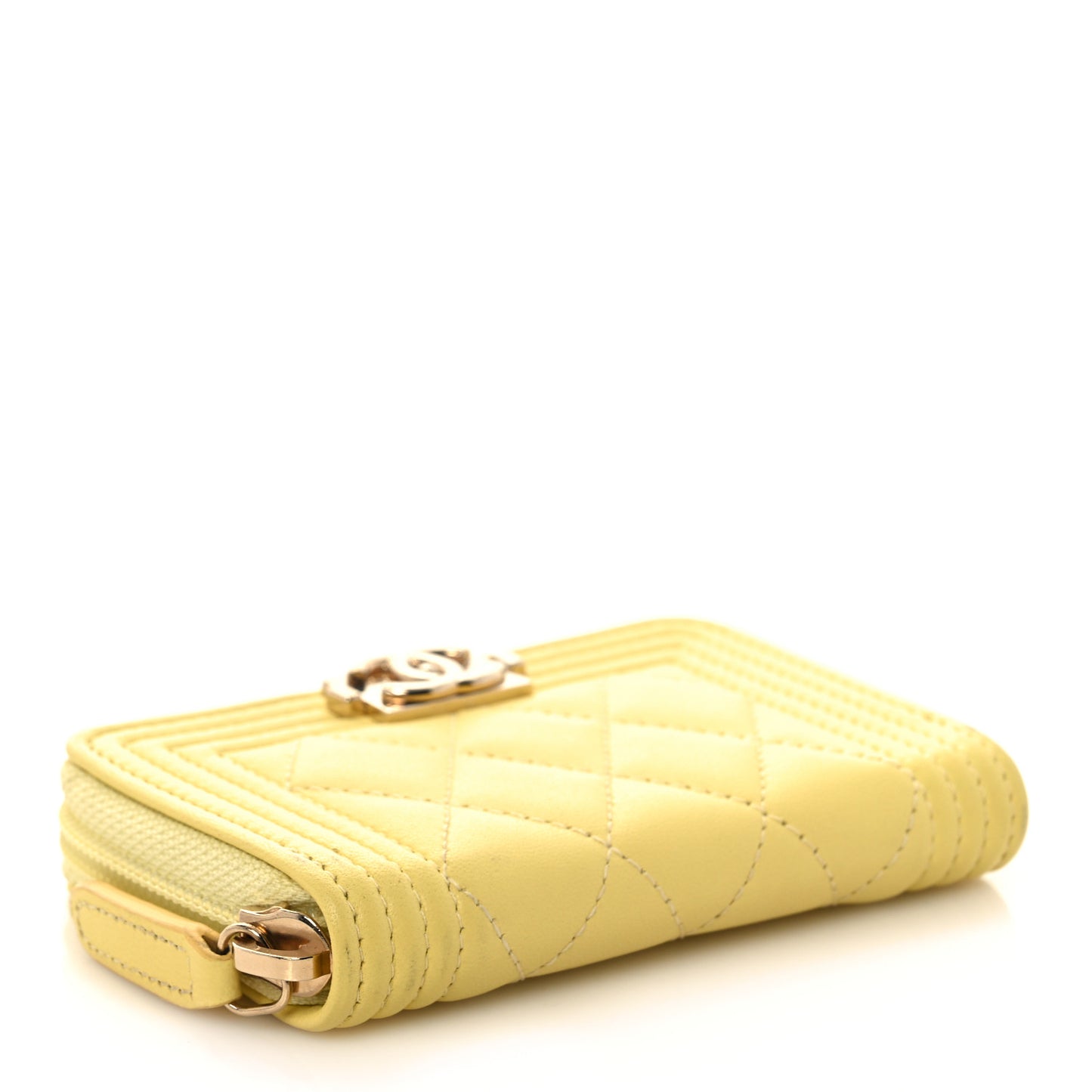 Lambskin Quilted Zip Around Boy Coin Purse Wallet Yellow