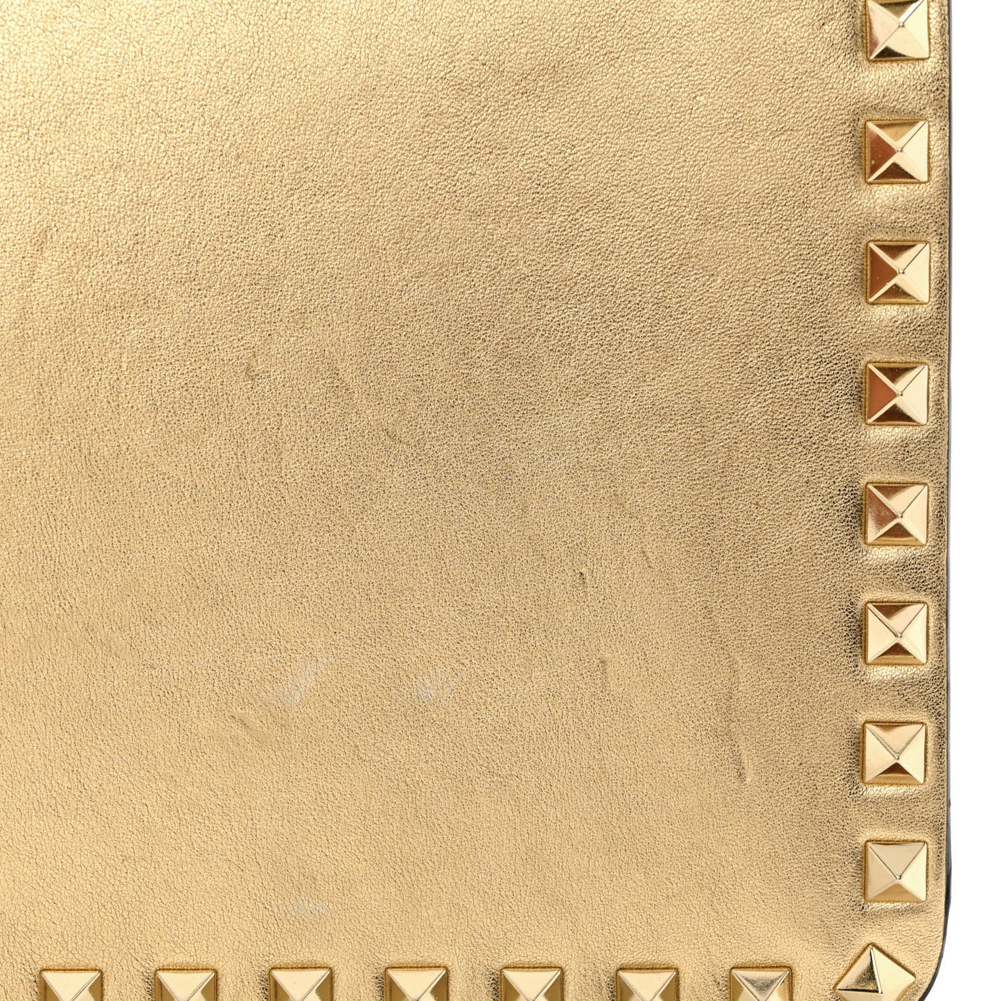 Metallic Calfskin Rockstud Side Slip Wristlet Clutch Gold