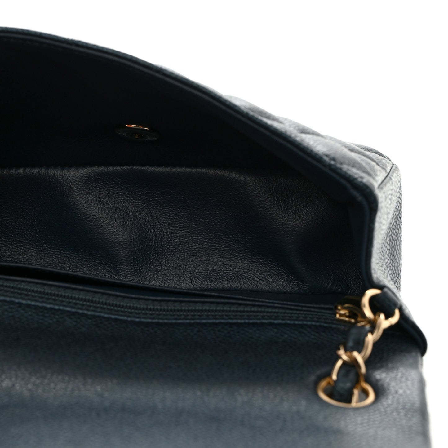 Iridescent Caviar Quilted Mini Rectangular Flap Dark Blue