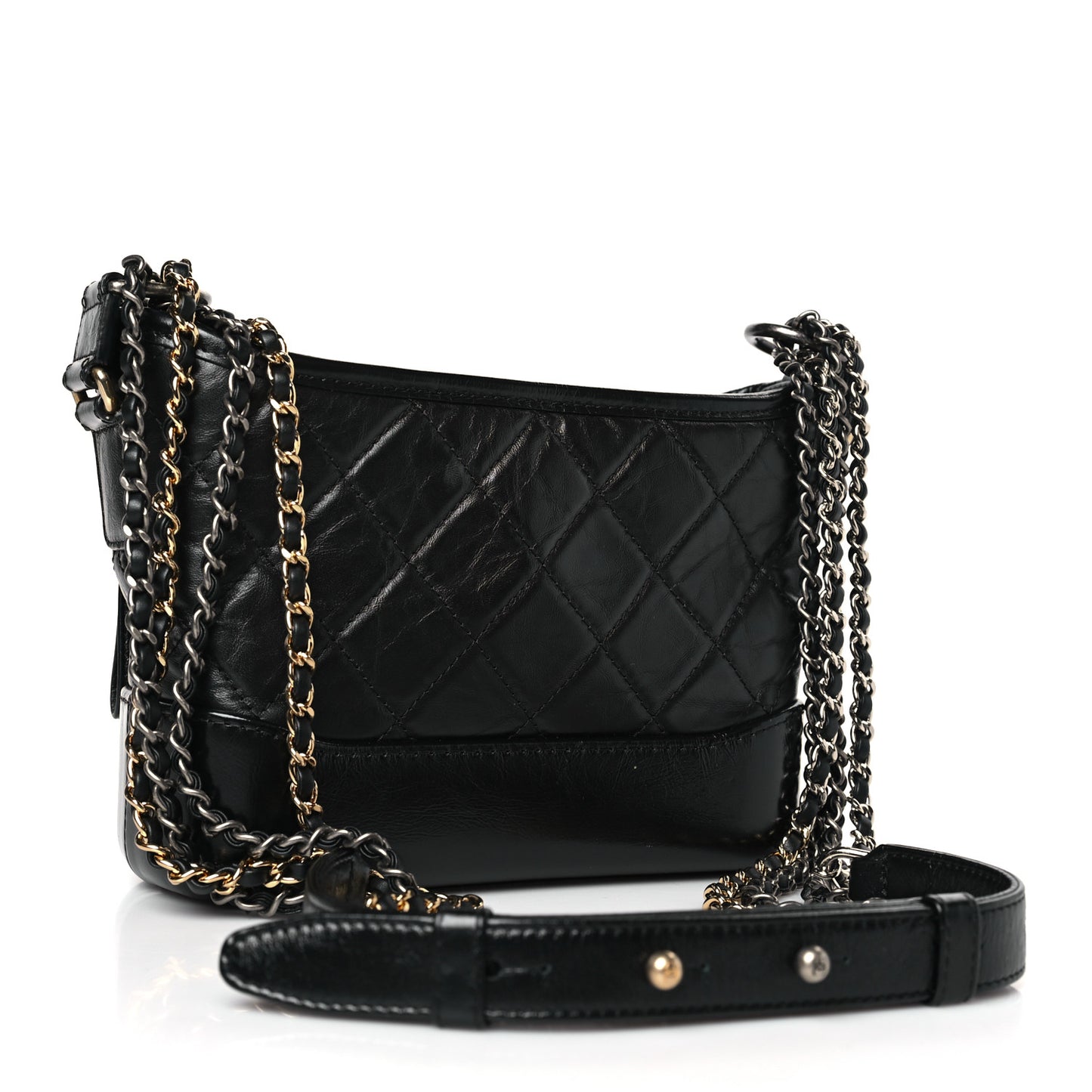 Aged Calfskin Quilted Small Gabrielle Hobo Black