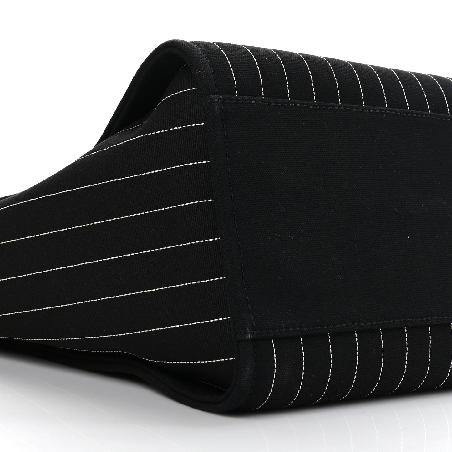 Canvas Calfskin Striped Medium Deauville Tote Black White