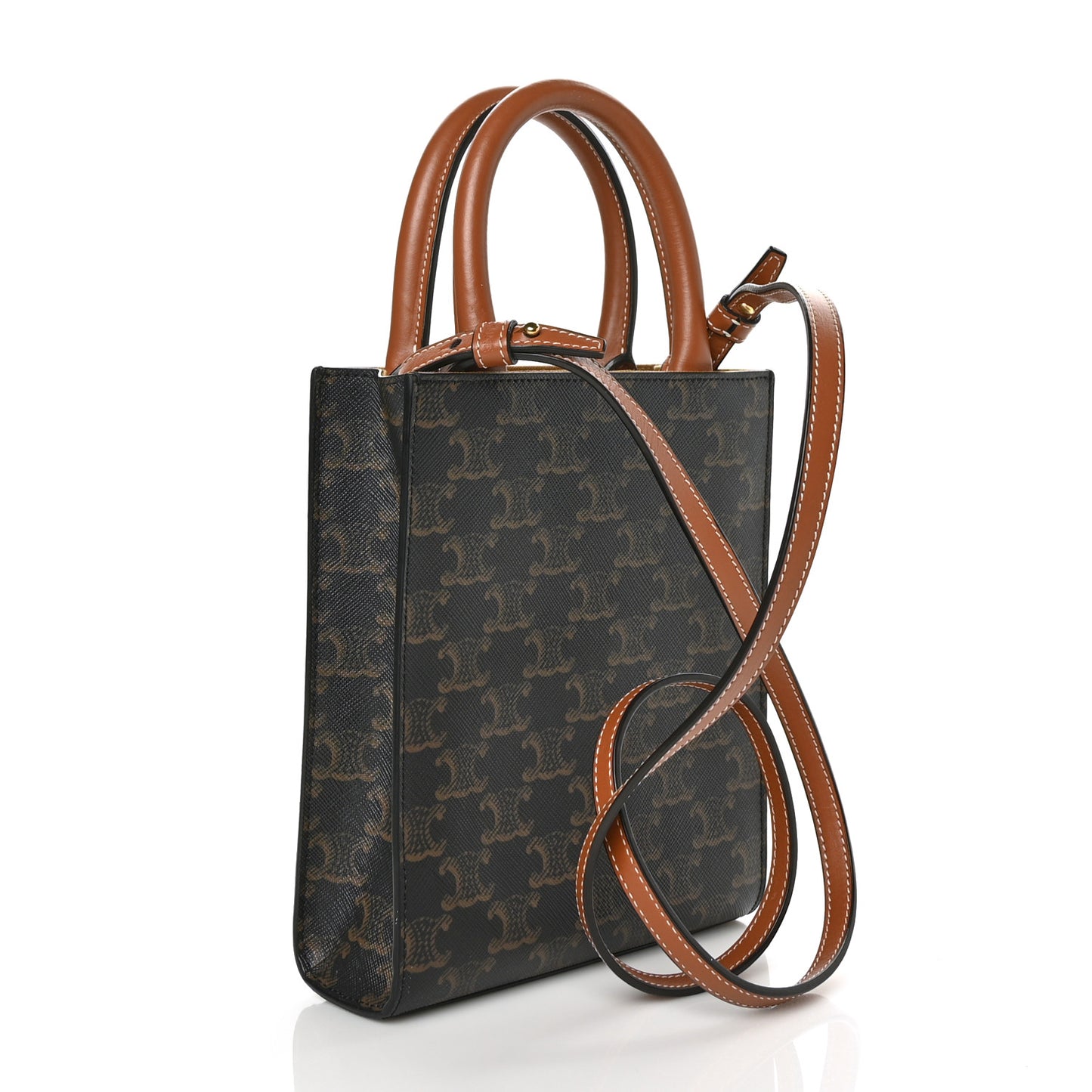 Triomphe Canvas Calfskin Mini Vertical Cabas Tan