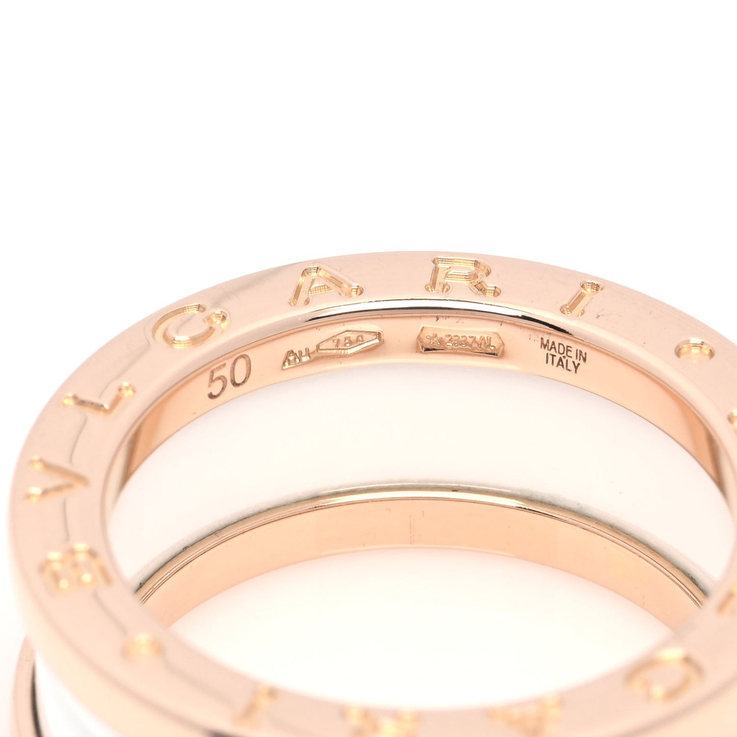 18K Rose Gold White Ceramic B.Zero1 Two-Band Ring 50 5.25