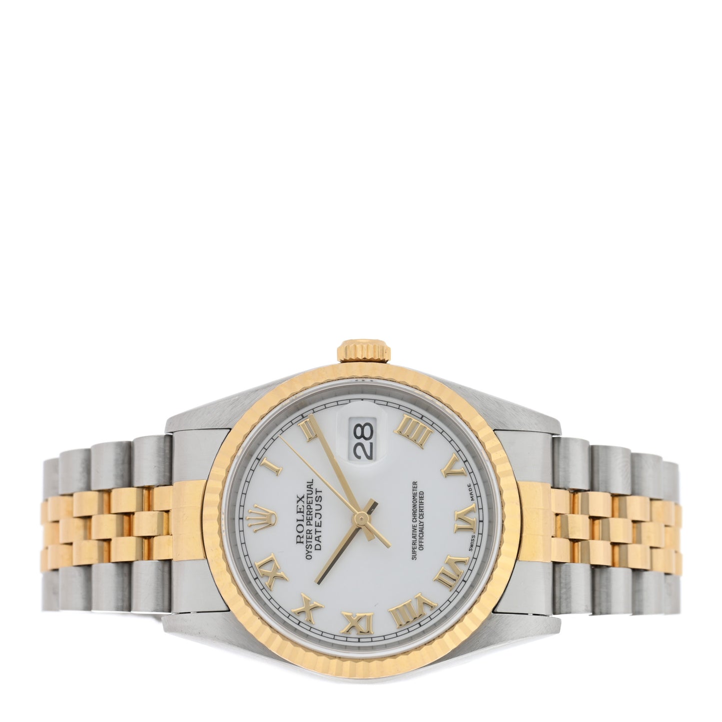 Stainless Steel 18K Yellow Gold 36mm Oyster Perpetual Datejust Watch White Roman 16233