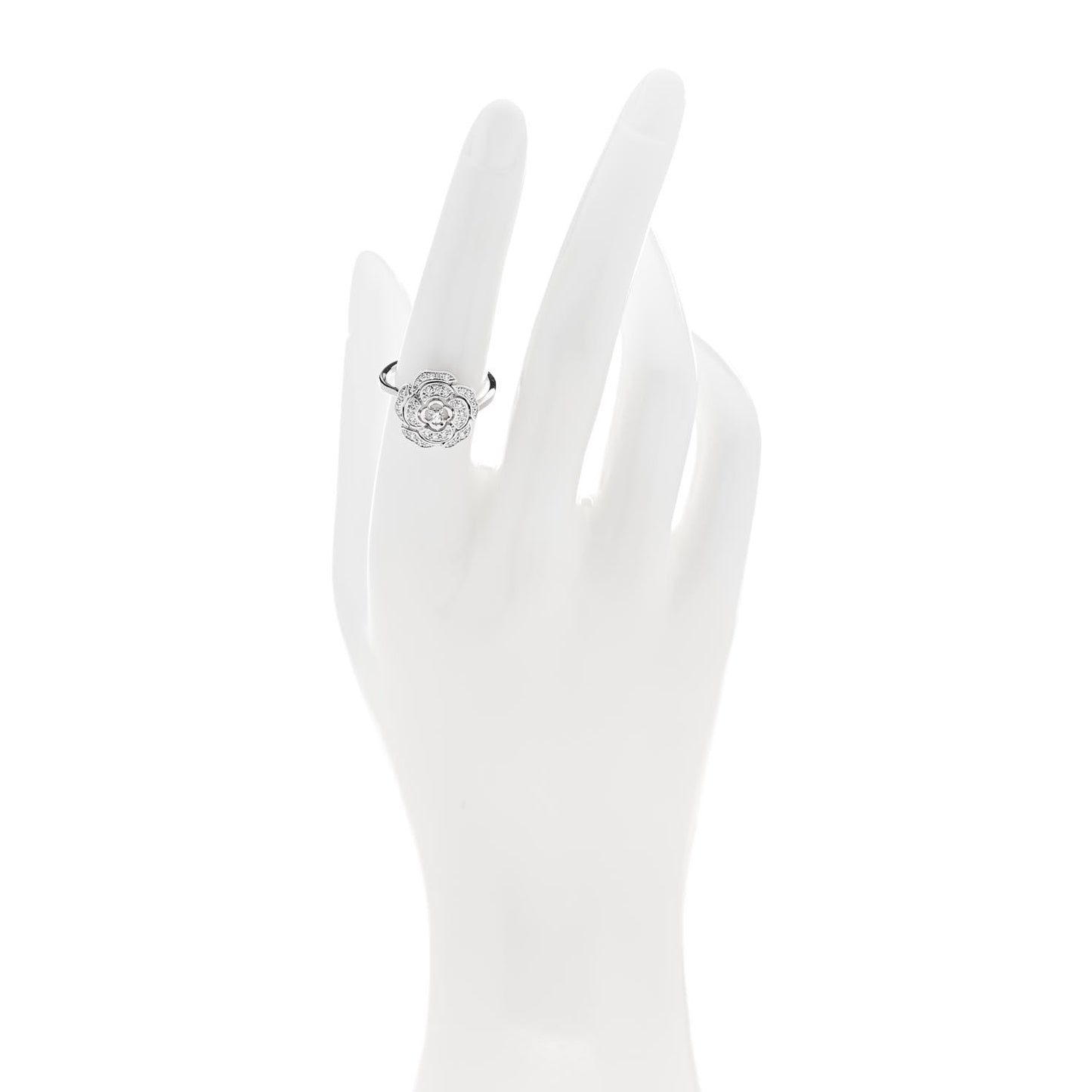 18K White Gold Diamond Small Bouton de Camelia Ring 54 7