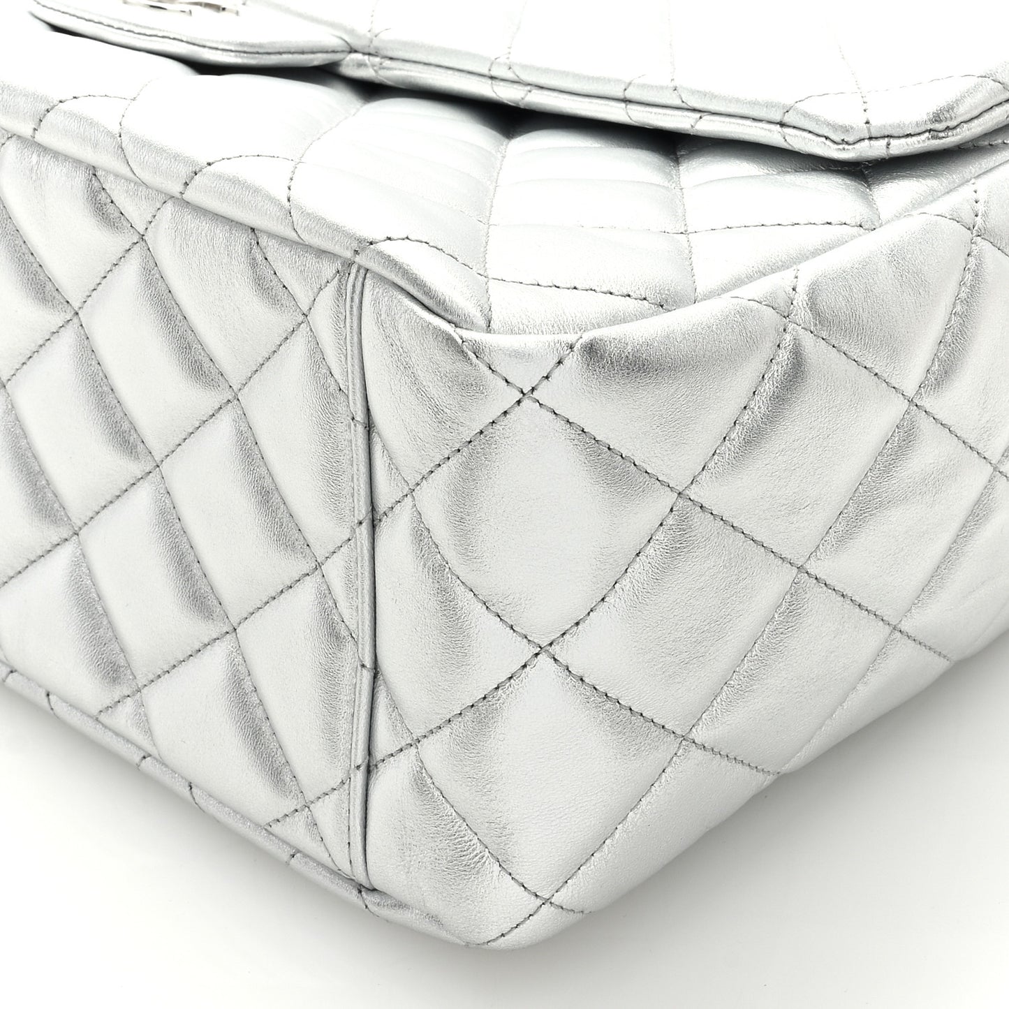 Metallic Lambskin Quilted XXL Travel Flap Bag Silver