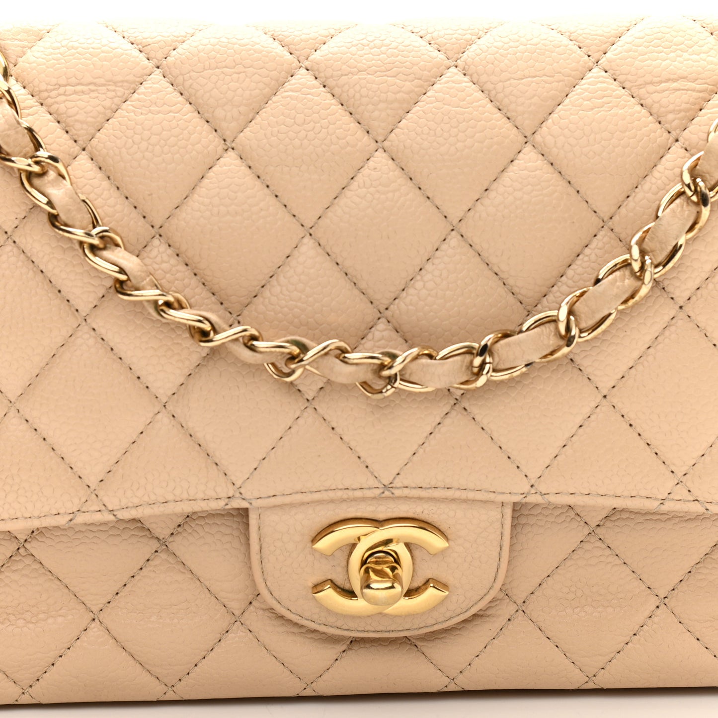 Caviar Quilted Medium Double Flap Beige Clair