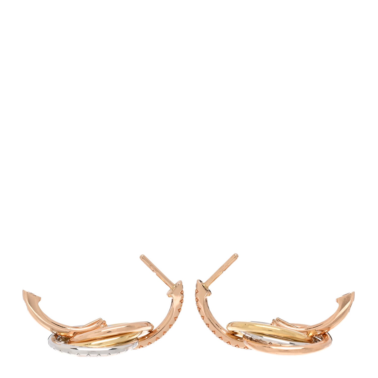 Cartier 18K Yellow Pink White Gold Diamond Trinity Half Pave Drop Earrings 3 of 5