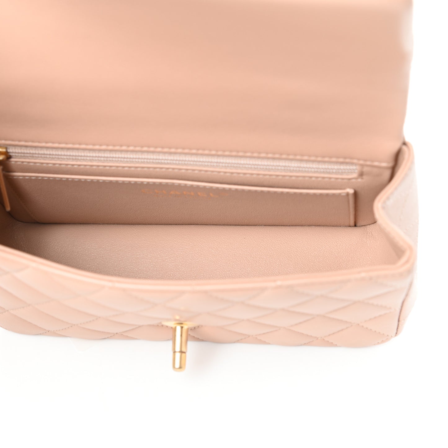 Lambskin Quilted Mini Top Handle Rectangular Flap Beige