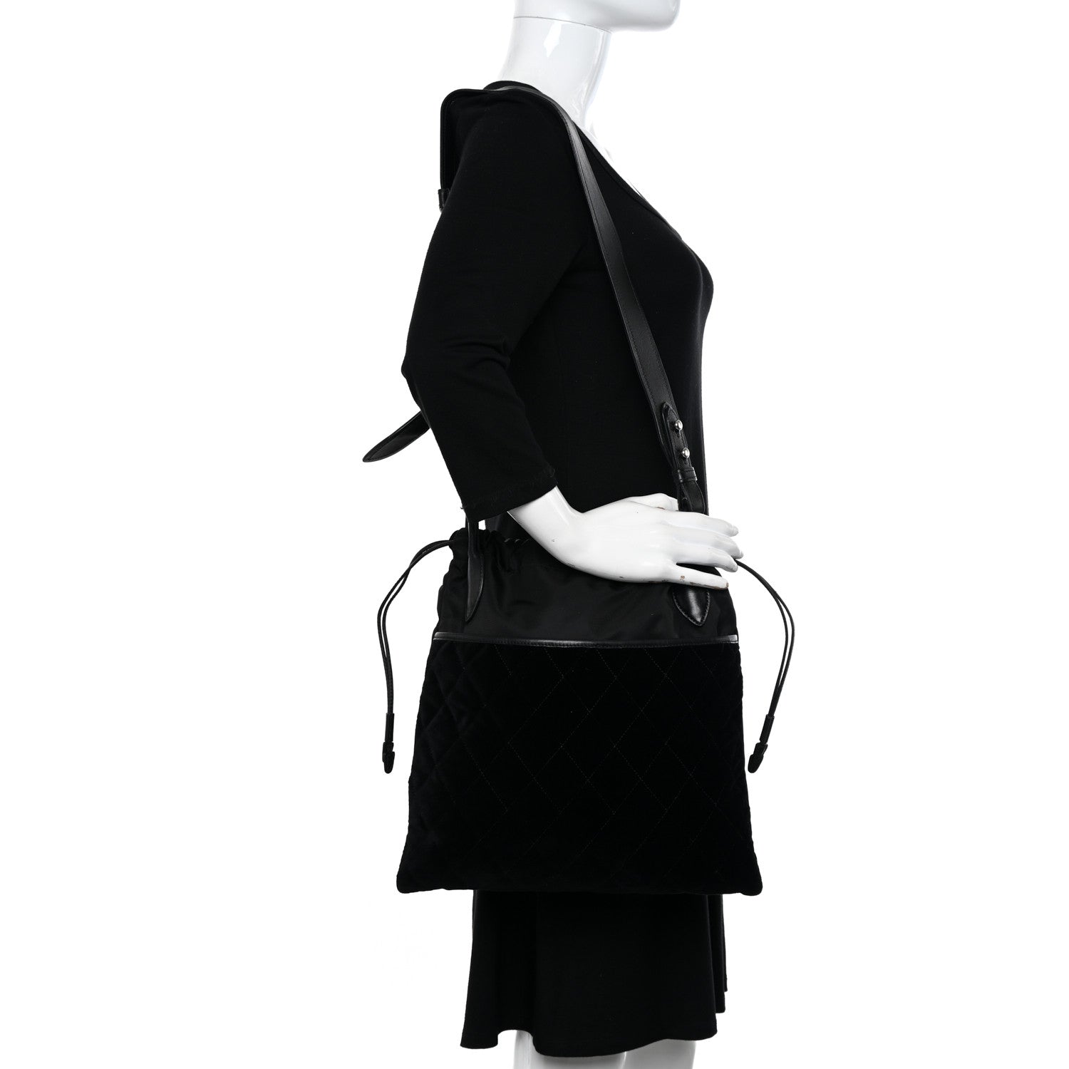 Prada Tessuto Nylon Velluto Ricamo Small Drawstring Bag Black 3 of 11