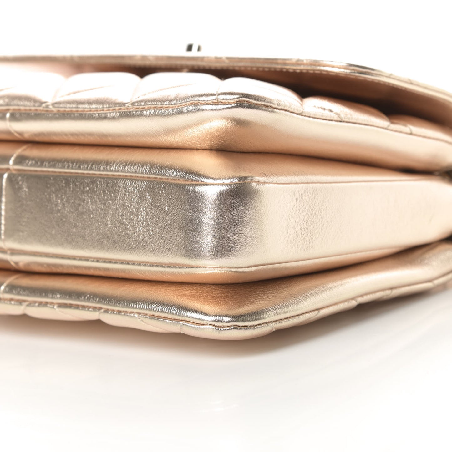 Metallic Lambskin Quilted Small Trendy CC Flap Dual Handle Bag Gold