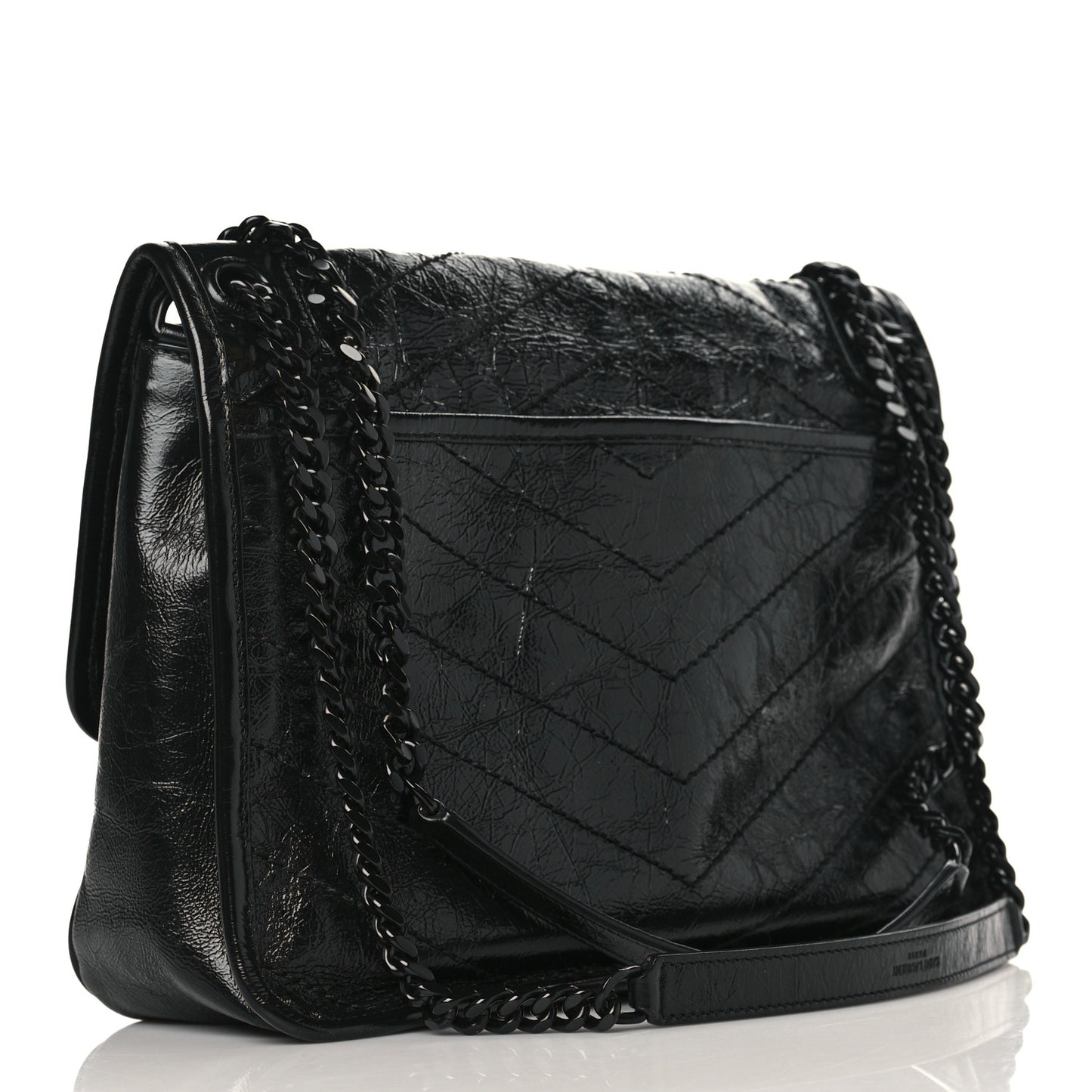Crinkled Calfskin Matelasse Monogram Medium Niki Chain Satchel Black