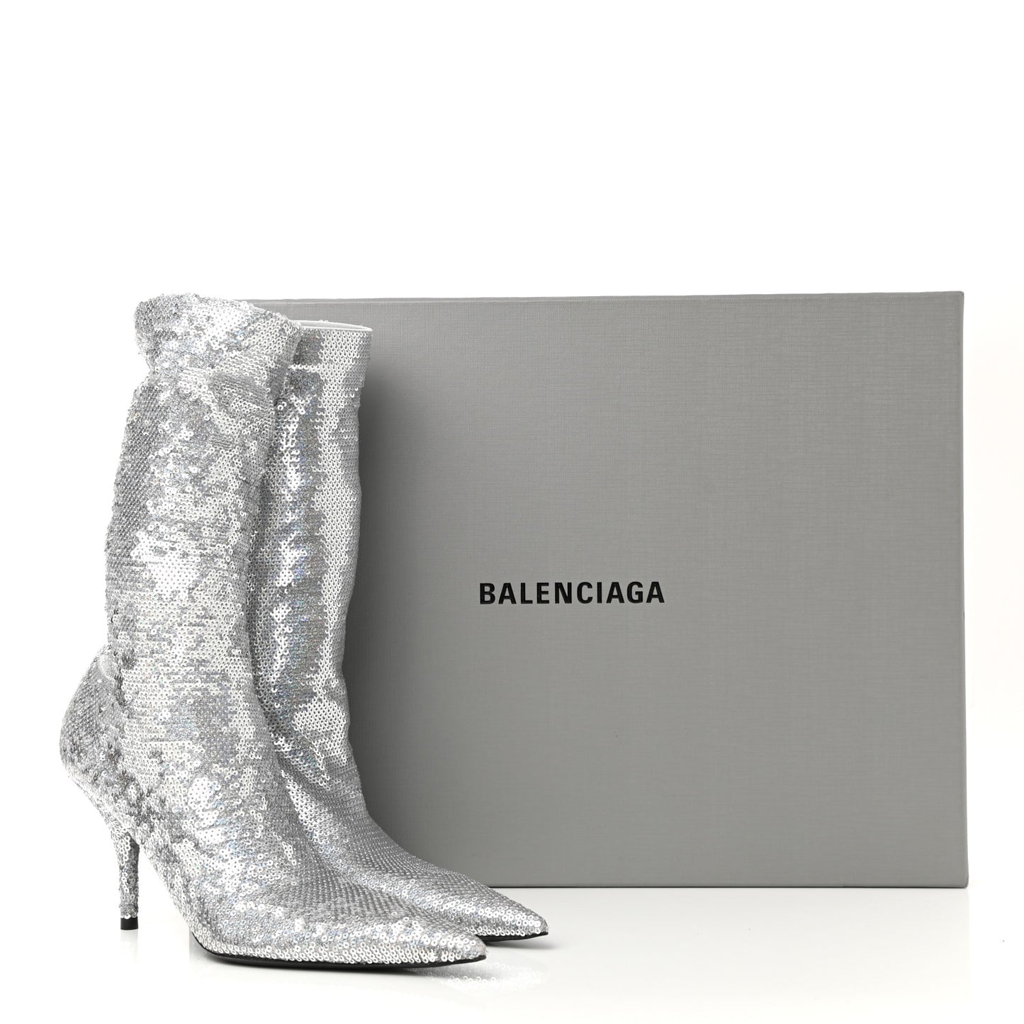 Metallic Sequin Spandex Pointy Toe Knife Booties 36.5 Silver