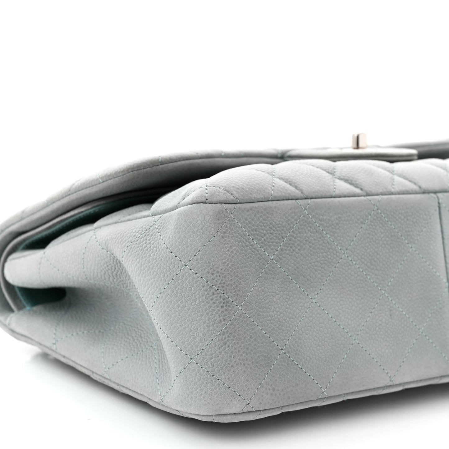 Iridescent Caviar Quilted Jumbo Double Flap Light Blue