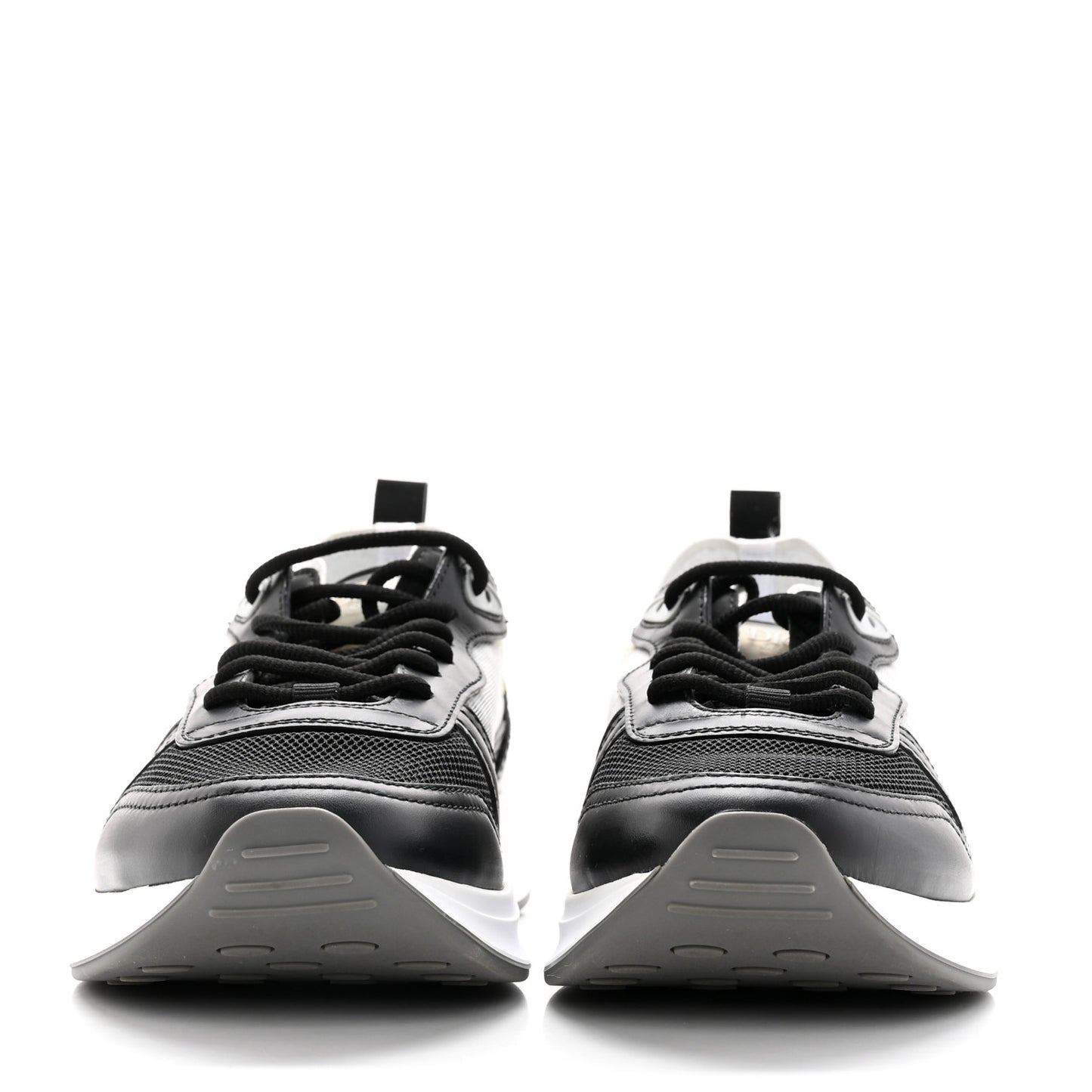 Smooth Calfskin Technical Mesh Oblique Womens B25 Runner Sneakers 39 Black Grey