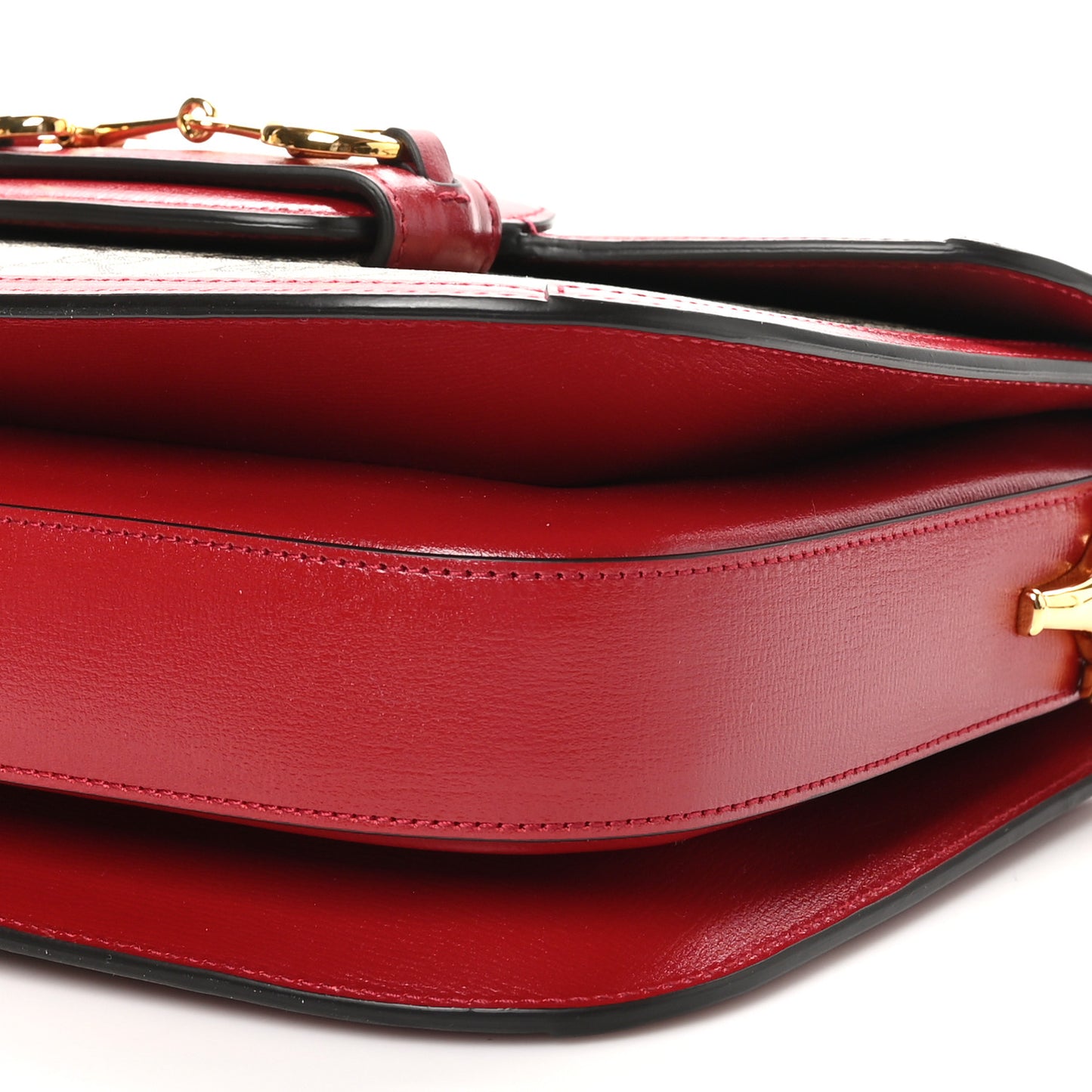 GG Supreme Monogram Azalea Calfskin Horsebit 1955 Shoulder Bag Beige Ebony New Cherry Red