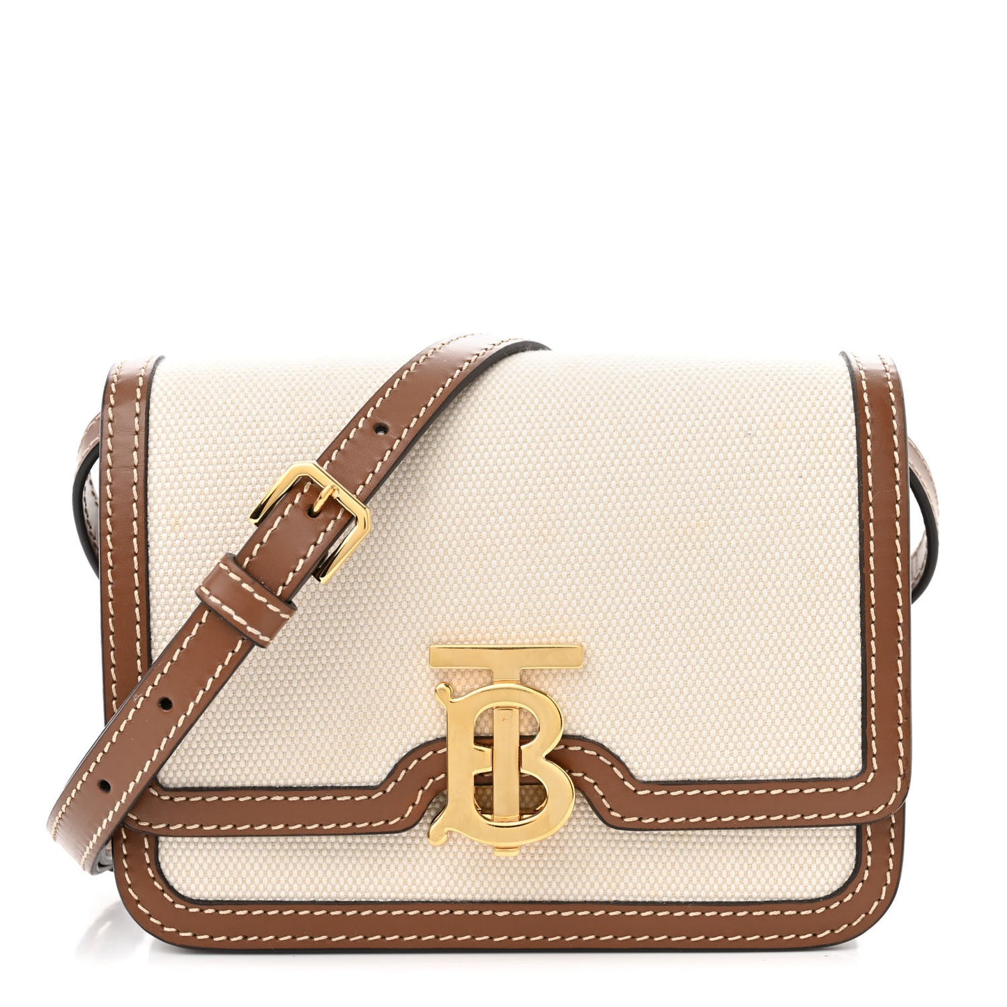 Canvas Calfskin Small TB Bag Natural