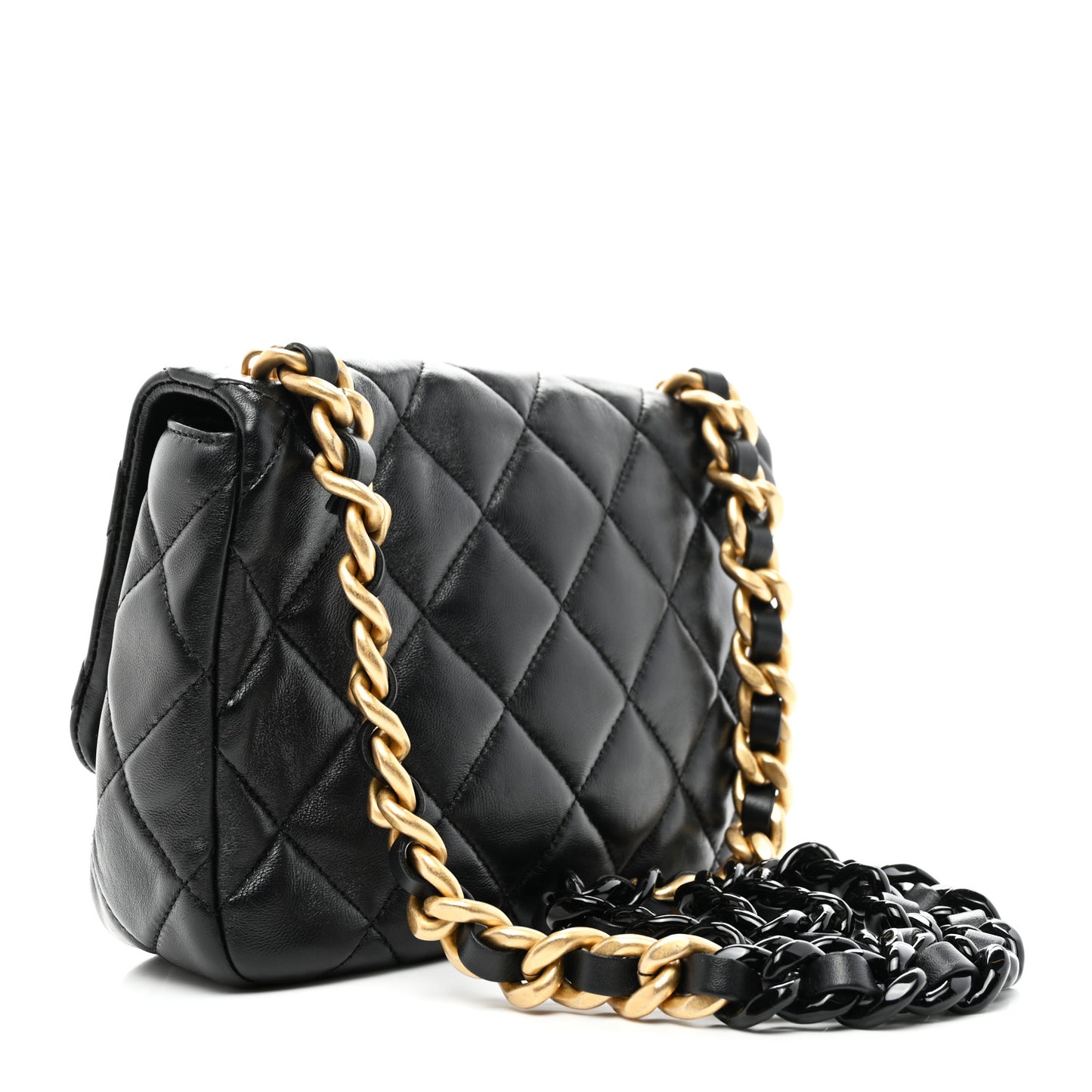 Lambskin Quilted Small Lacquered Chain Flap Black