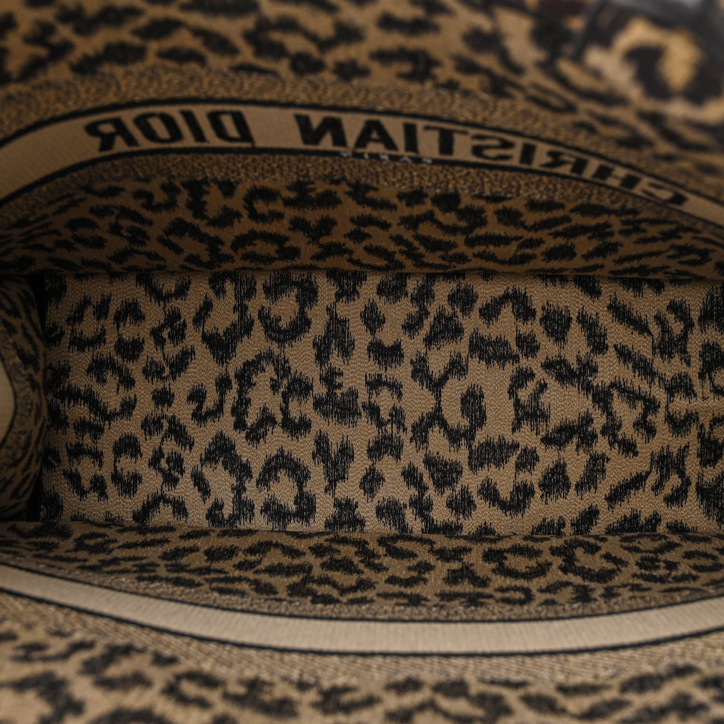 Canvas Mizza Embroidered Large Leopard Book Tote Beige