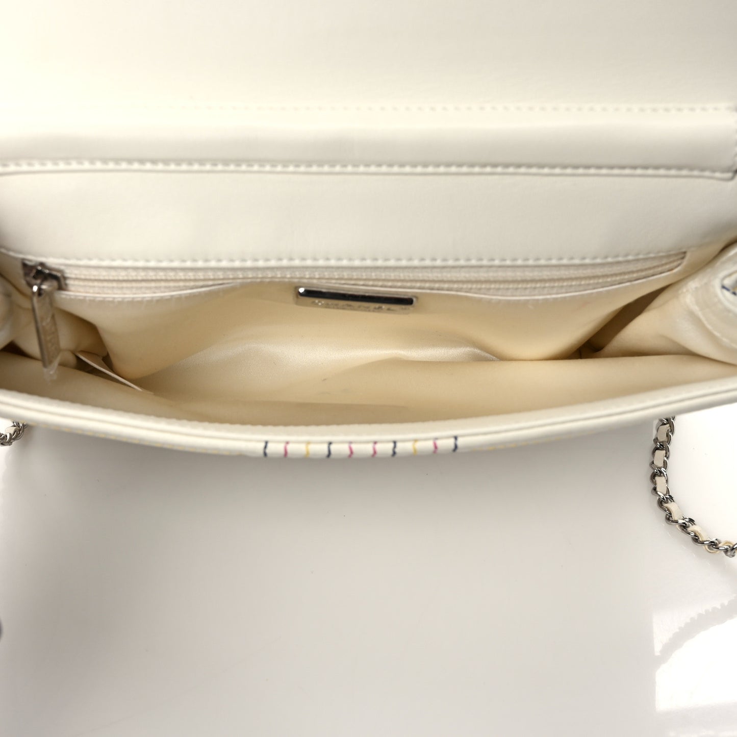 Calfskin Korean Garden Clutch With Chain White Multicolor