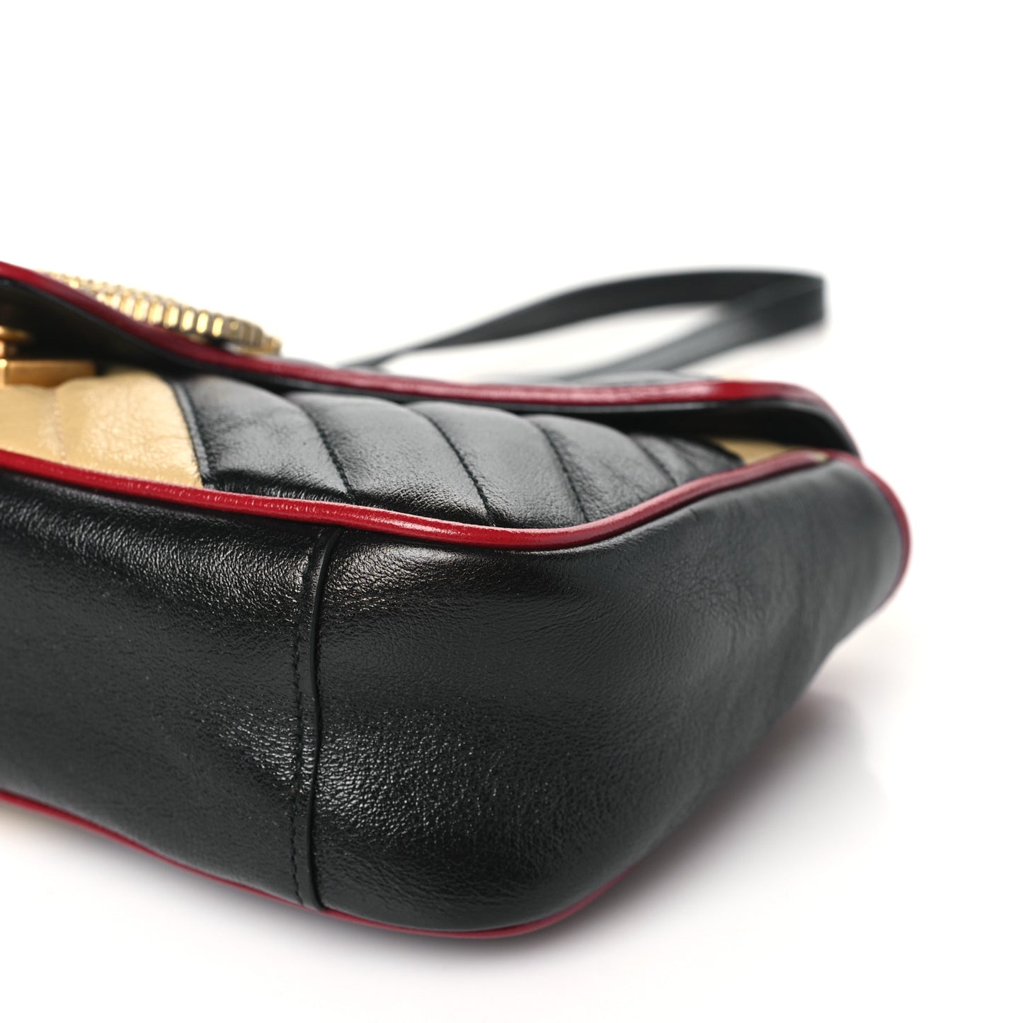 Vintage Effect Calfskin Matelasse Diagonal Striped Small Torchon GG Marmont Shoulder Bag Black Beige