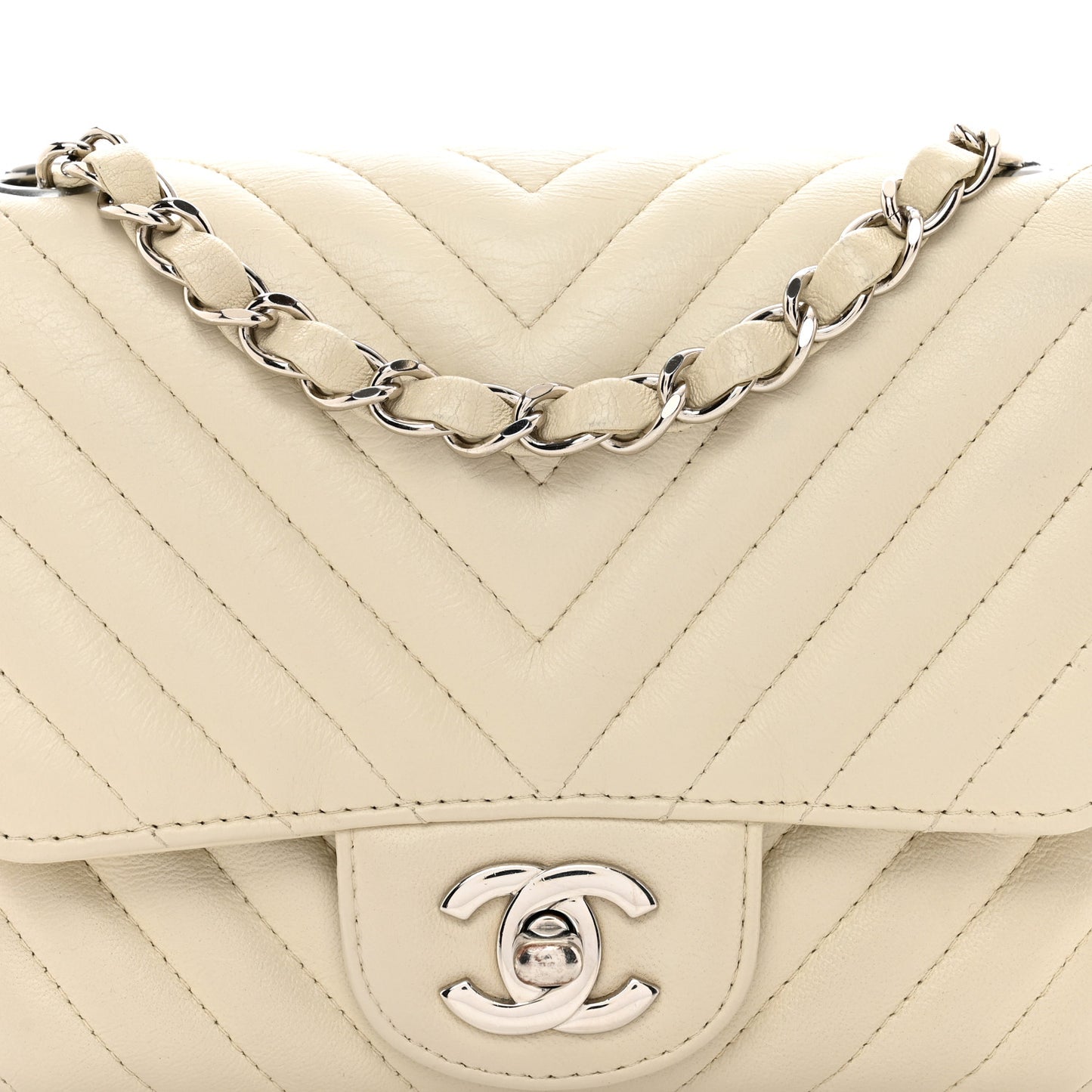 Lambskin Chevron Quilted Mini Square Flap White