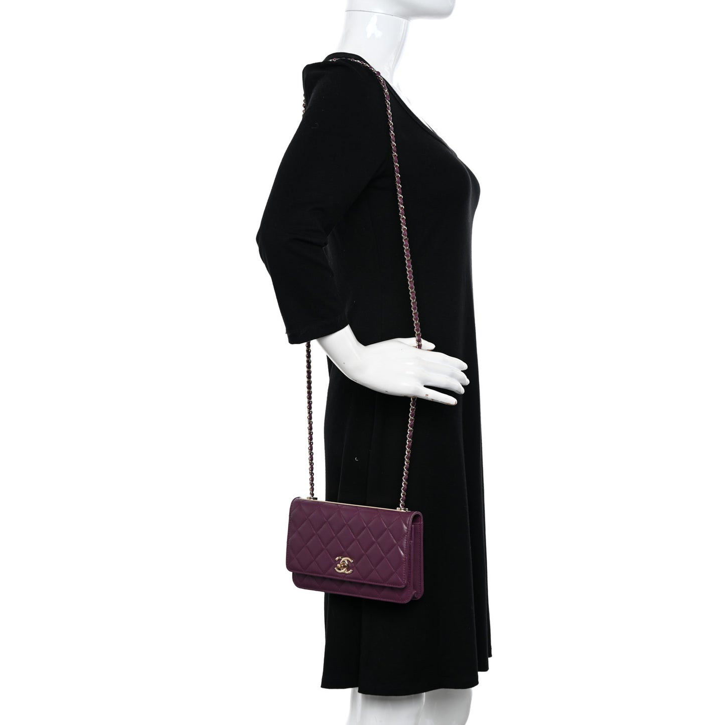 Lambskin Quilted Trendy CC Wallet On Chain WOC Purple