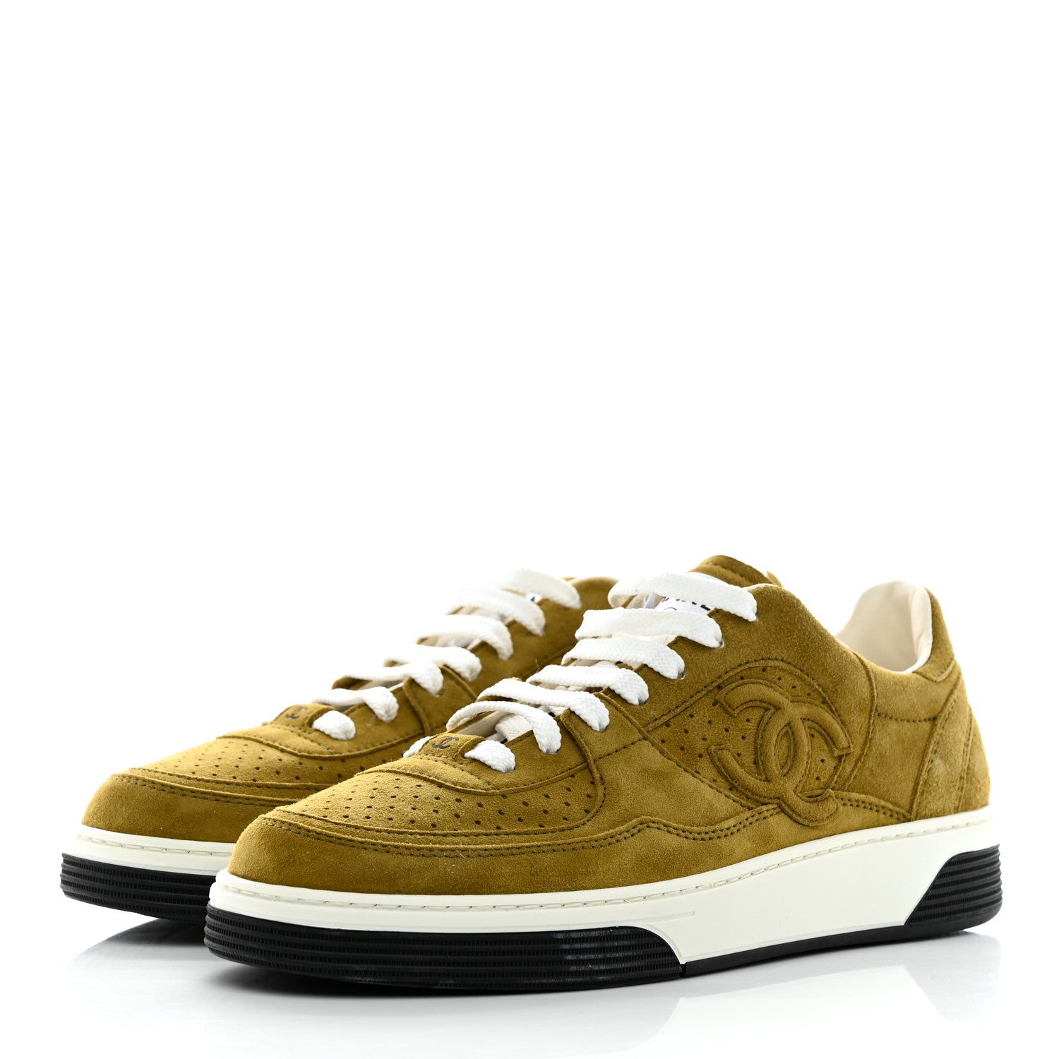 Chanel Suede Kidskin Womens CC Sneakers 39.5 Green 3 of 9