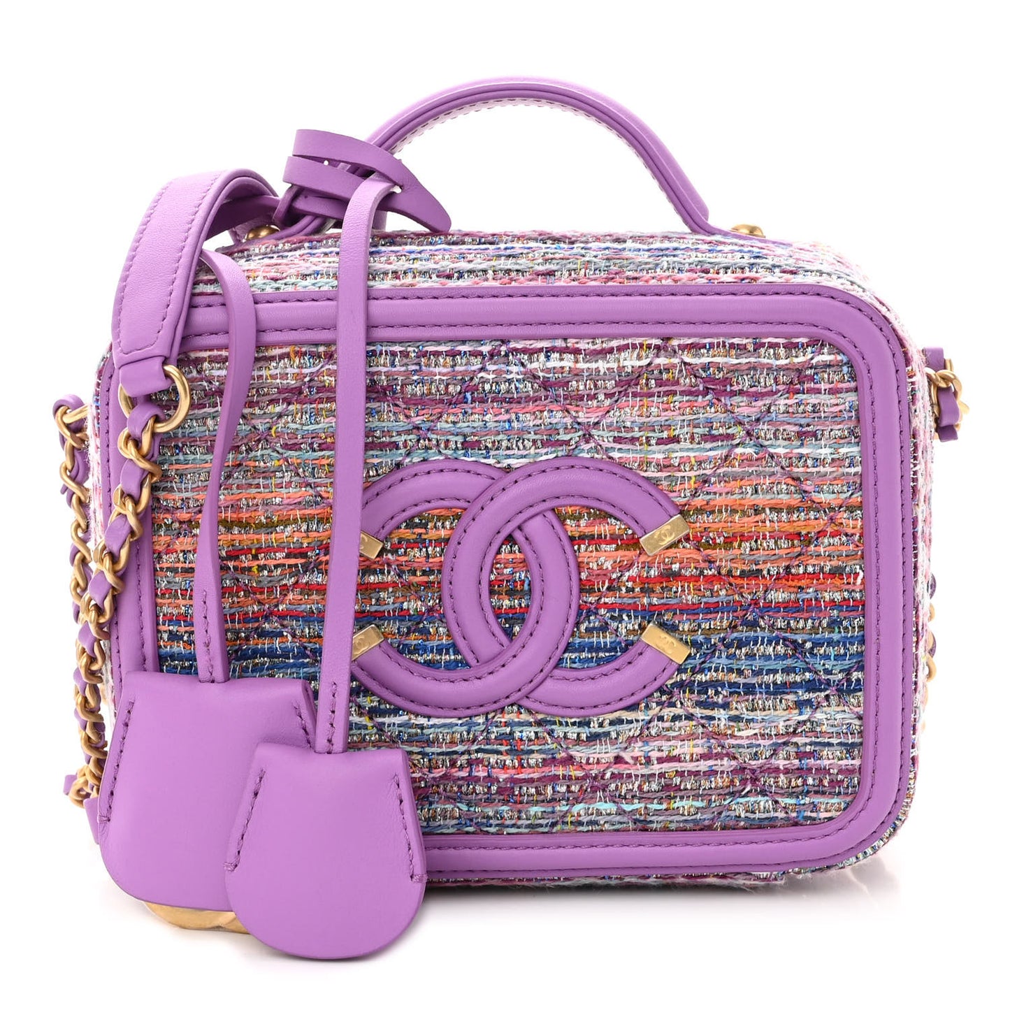 Tweed Quilted Small CC Filigree Vanity Case Purple Multicolor