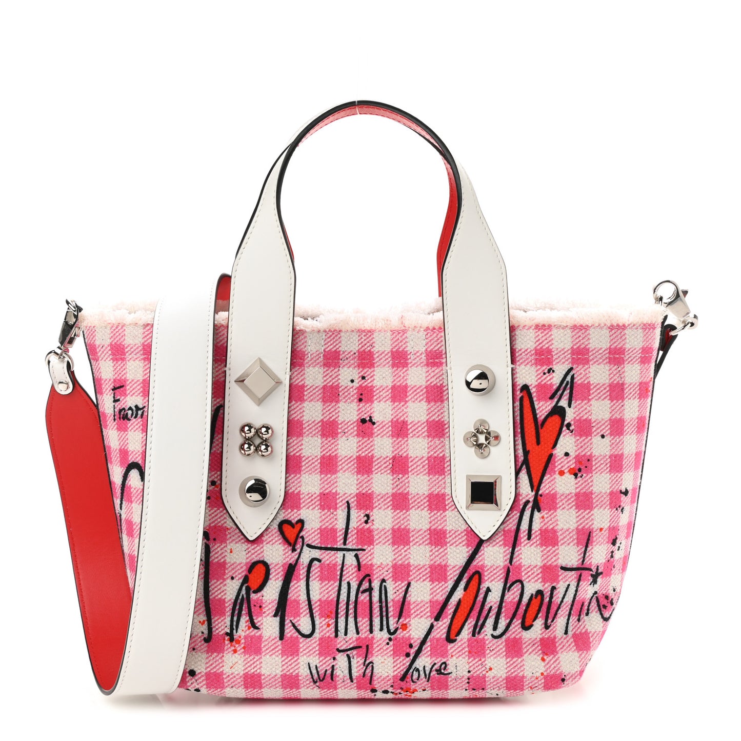 Canvas Gingham Printed Mini Frangibus Tote Pink White