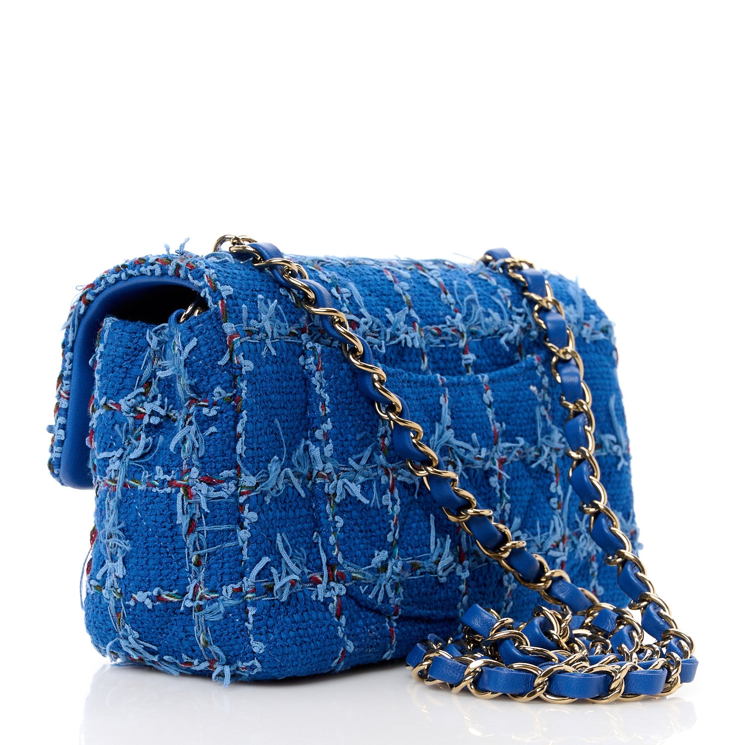 Chanel Tweed Quilted Mini Rectangular Flap Blue Red Khaki 3 of 12