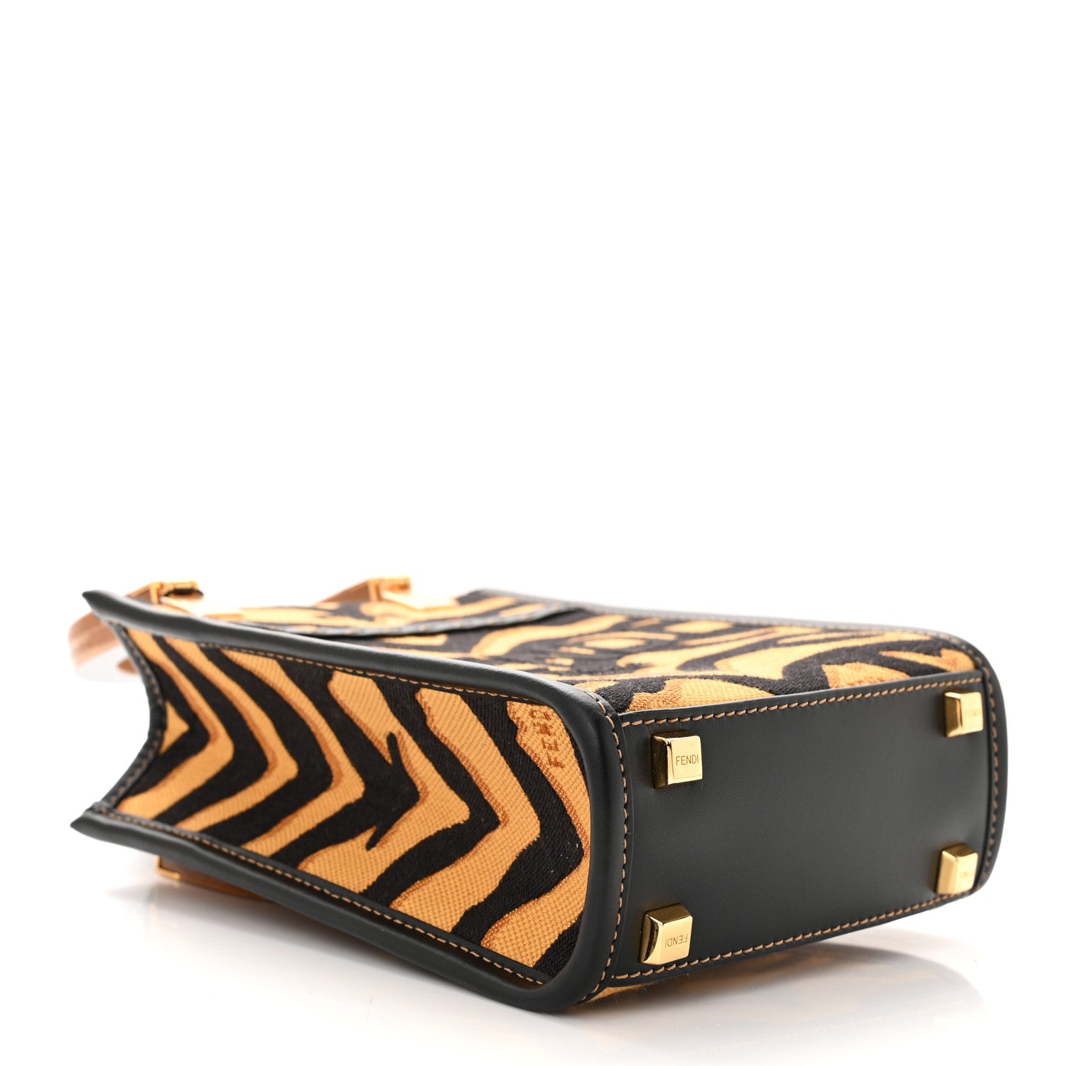 Fendi Canvas Vitello King Chinese New Year Tiger Embroidered Fendi Sunshine Shopper Tote Black Dark Yellow 4 of 10