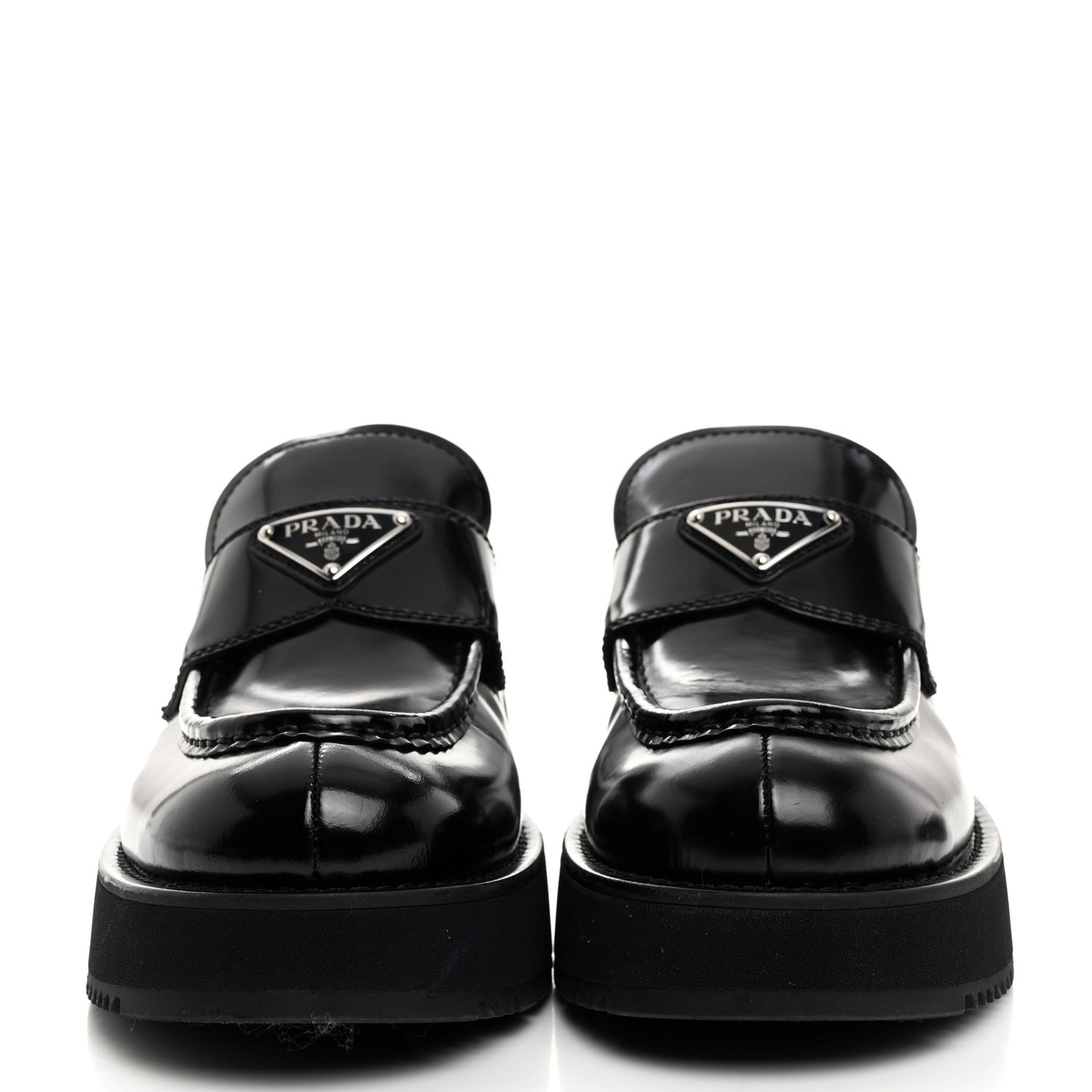 Spazzolato Metal Triangle Logo Flatform 45mm Loafers 40 Black