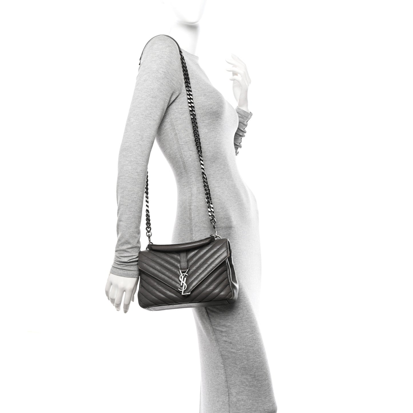 Sheepskin Matelasse Chevron Monogram Medium College Bag Grey