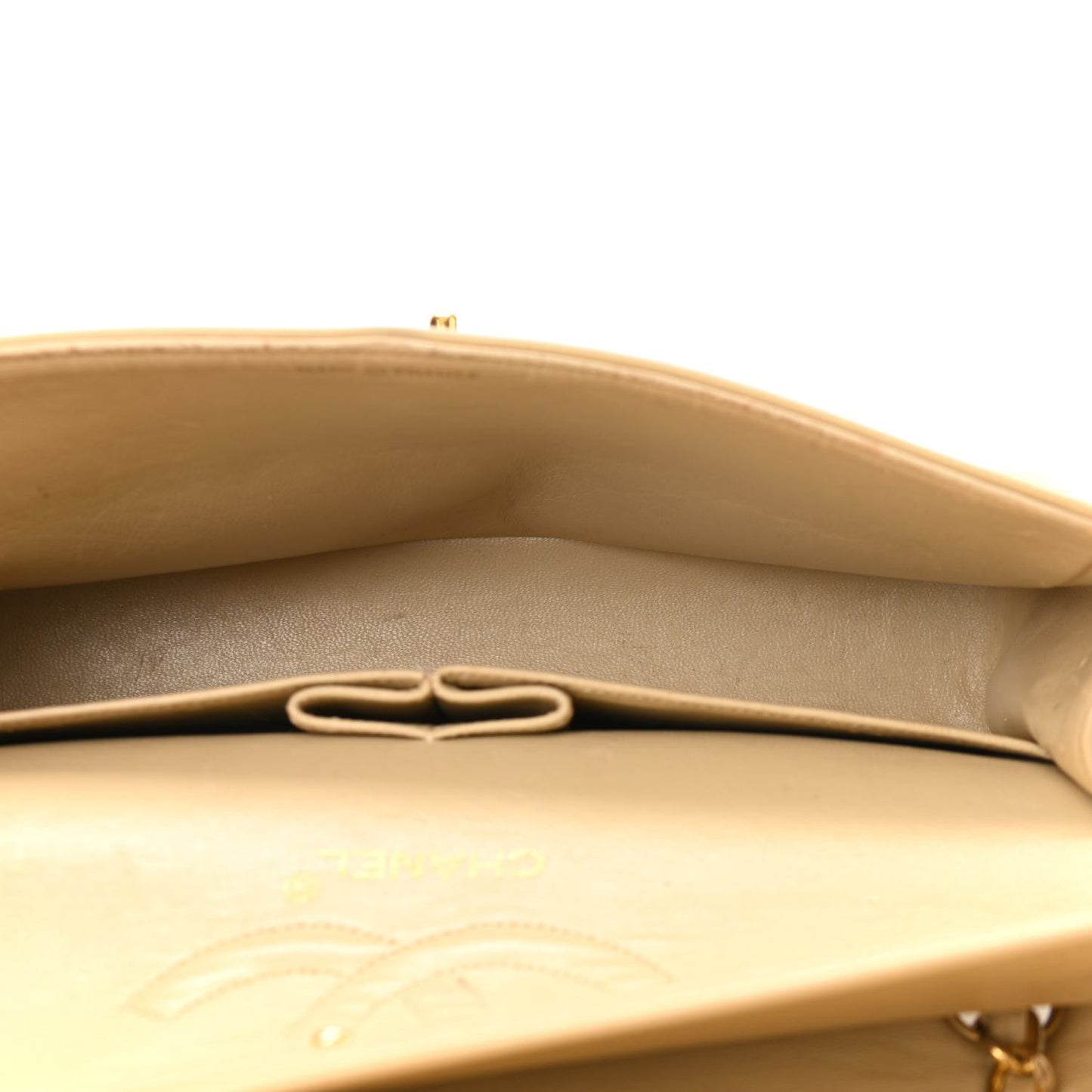 Lambskin Quilted Medium Double Flap Beige