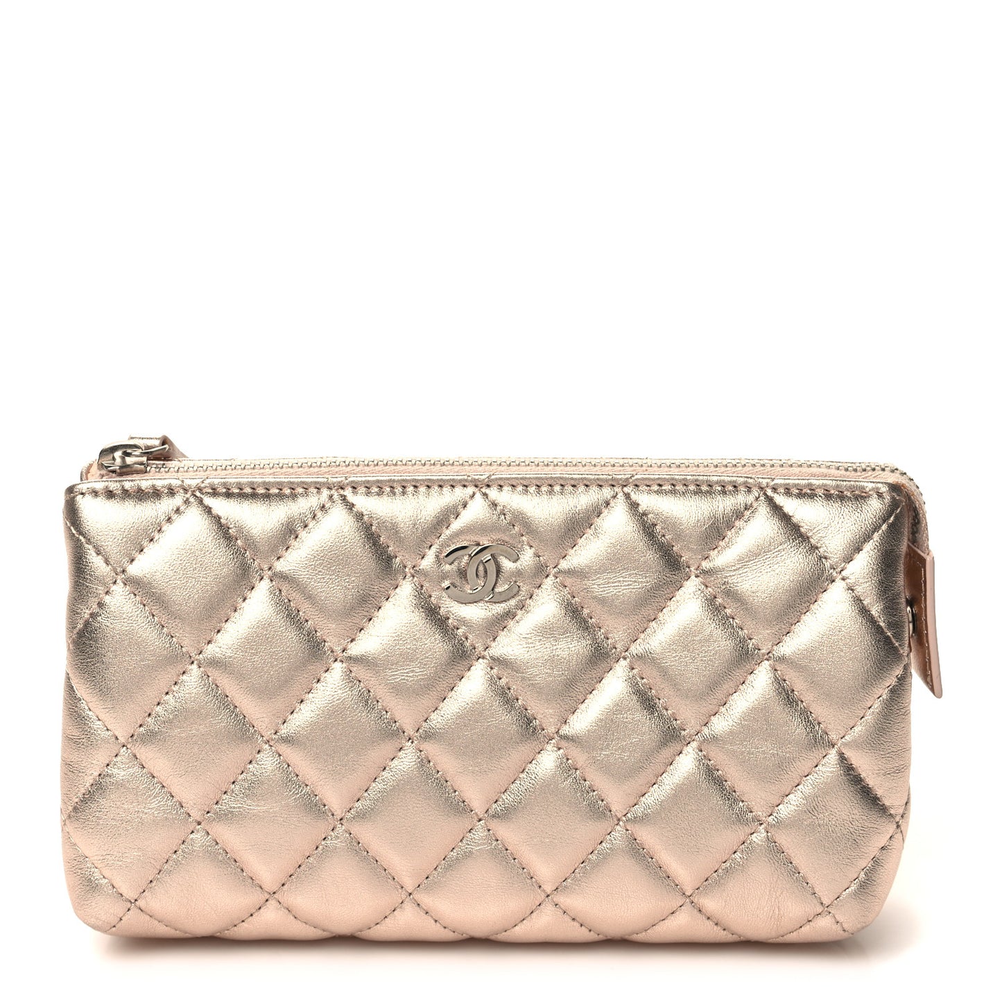 Metallic Lambskin Quilted Cosmetic Pouch Gold