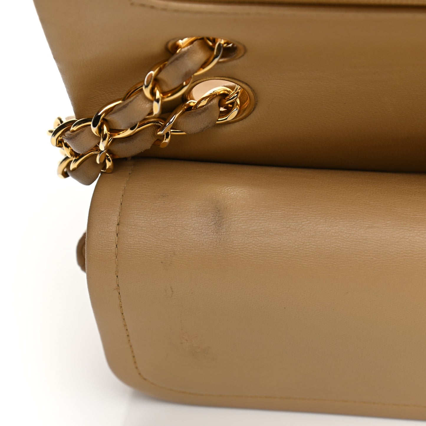 Lambskin Quilted Medium Double Flap Beige