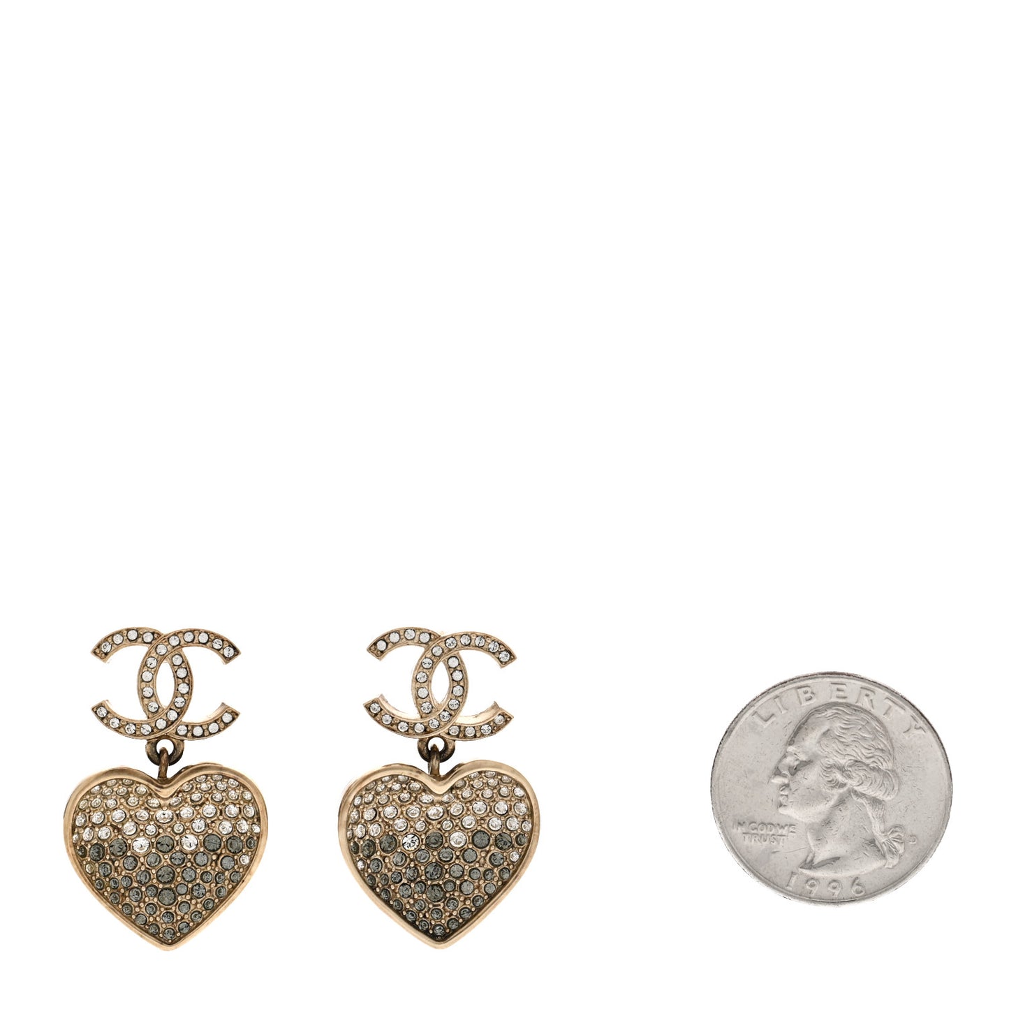 Crystal CC Resin Heart Drop Earrings Black Gold