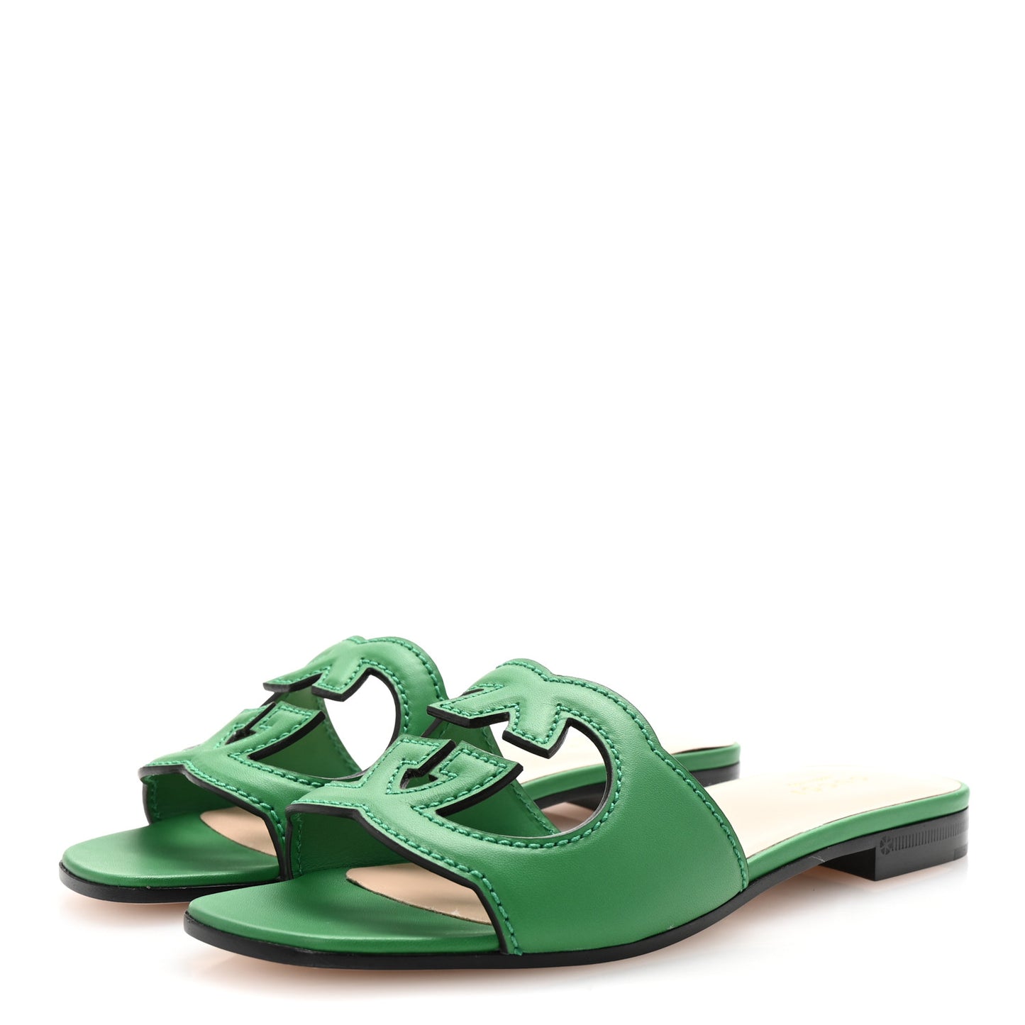 Cosmos Softy Calfskin Interlocking G Cut Out Slide Sandals 35 New Shamarock