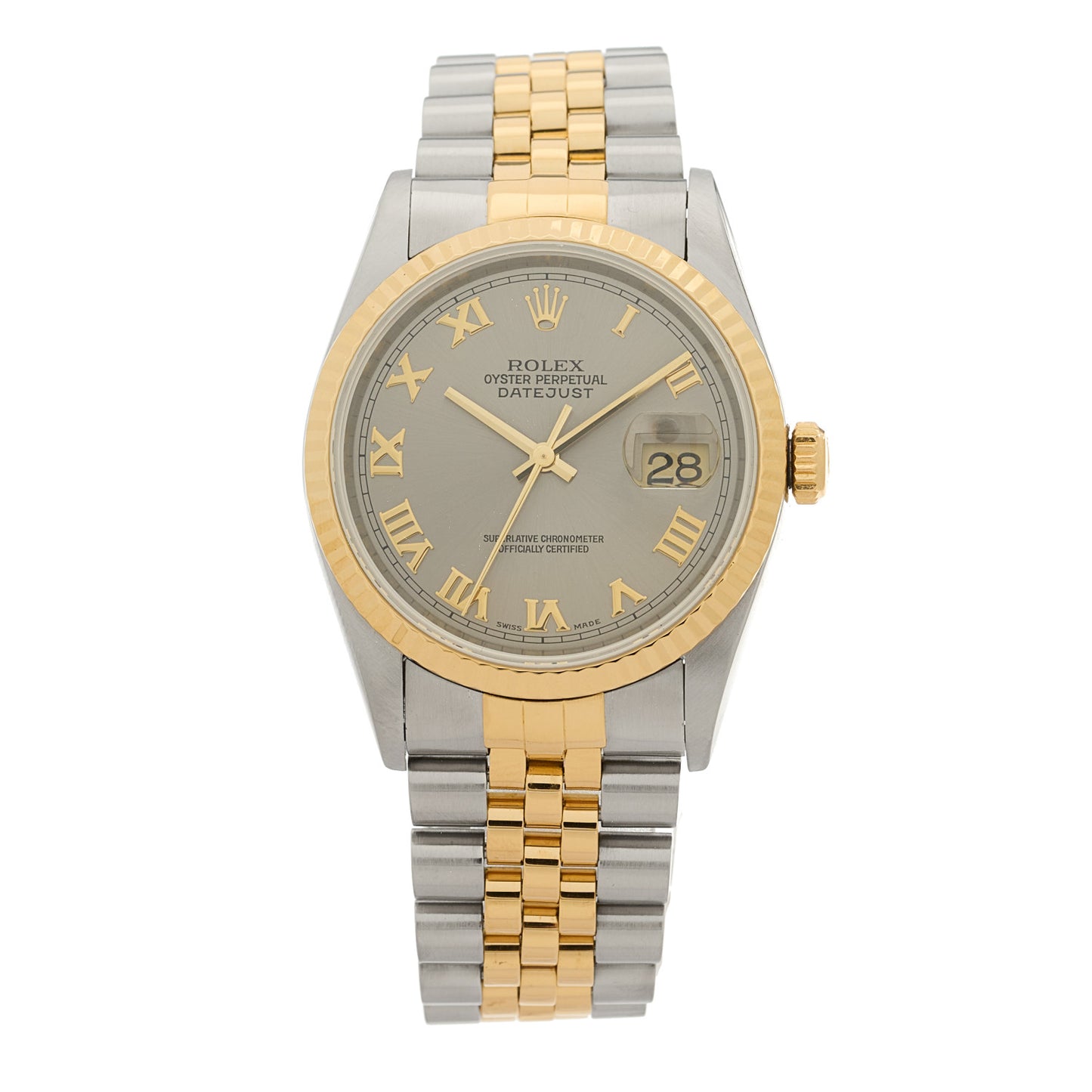 Stainless Steel 18K Yellow Gold 36mm Oyster Perpetual Datejust Watch Silver Roman 16233