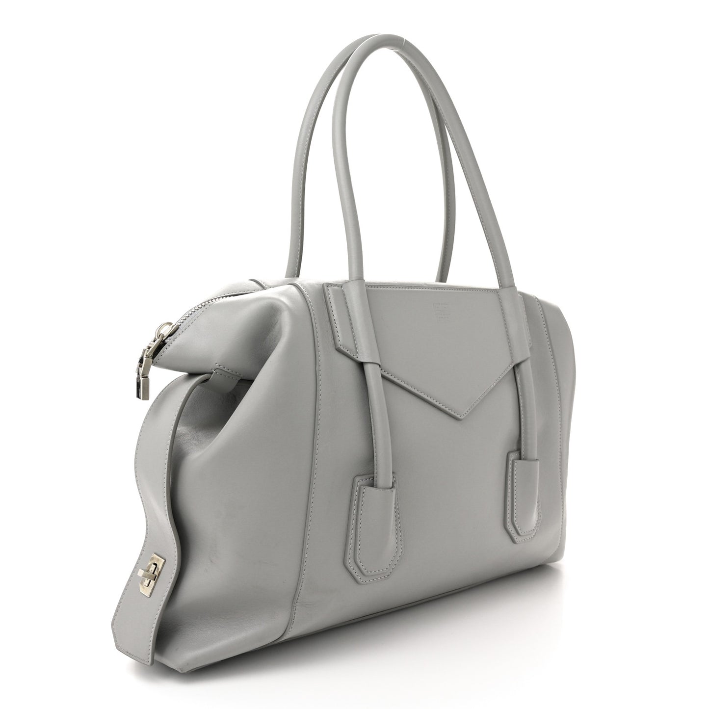 Smooth Calfskin Medium Antigona Soft Lock Duffle Bag Pearl Grey