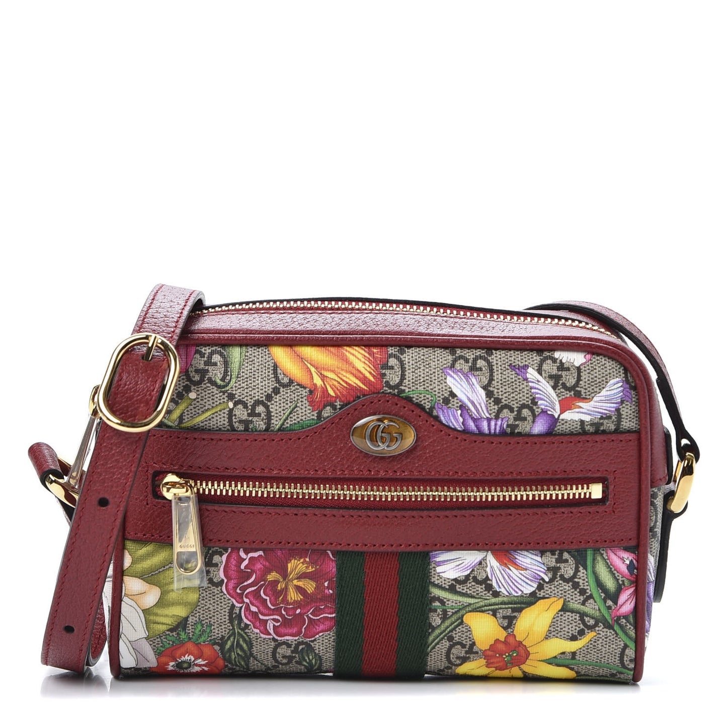 GG Supreme Monogram Flora Web Mini Ophidia Shoulder Bag Red