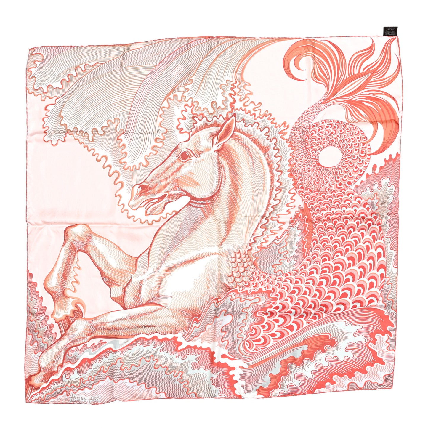 Silk Cheval Sirene Double Face 90 Rose Poudre Vert Corail