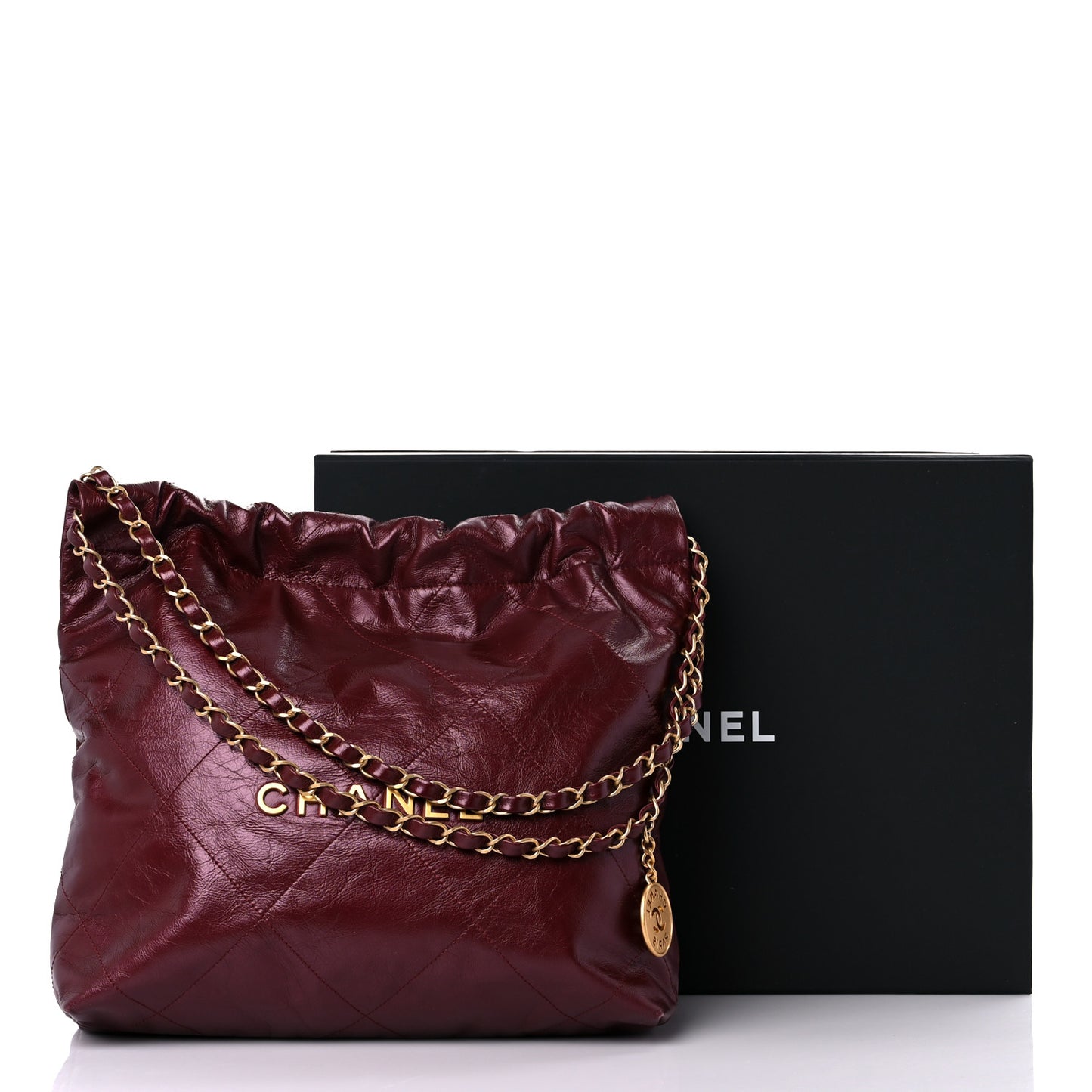 Shiny Calfskin Quilted Small Chanel 22 Burgundy